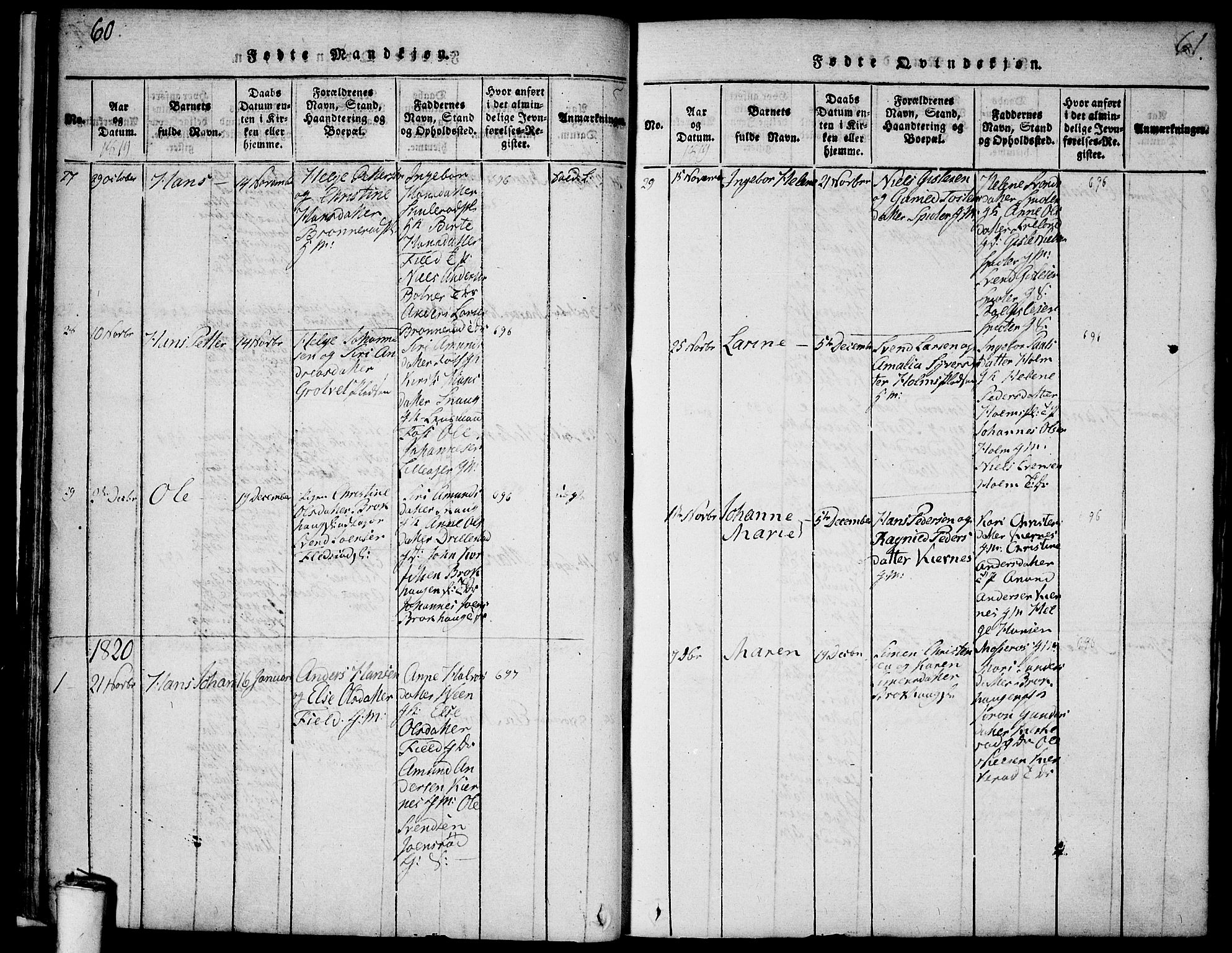 Våler prestekontor Kirkebøker, AV/SAO-A-11083/F/Fa/L0005: Parish register (official) no. I 5, 1815-1839, p. 60-61