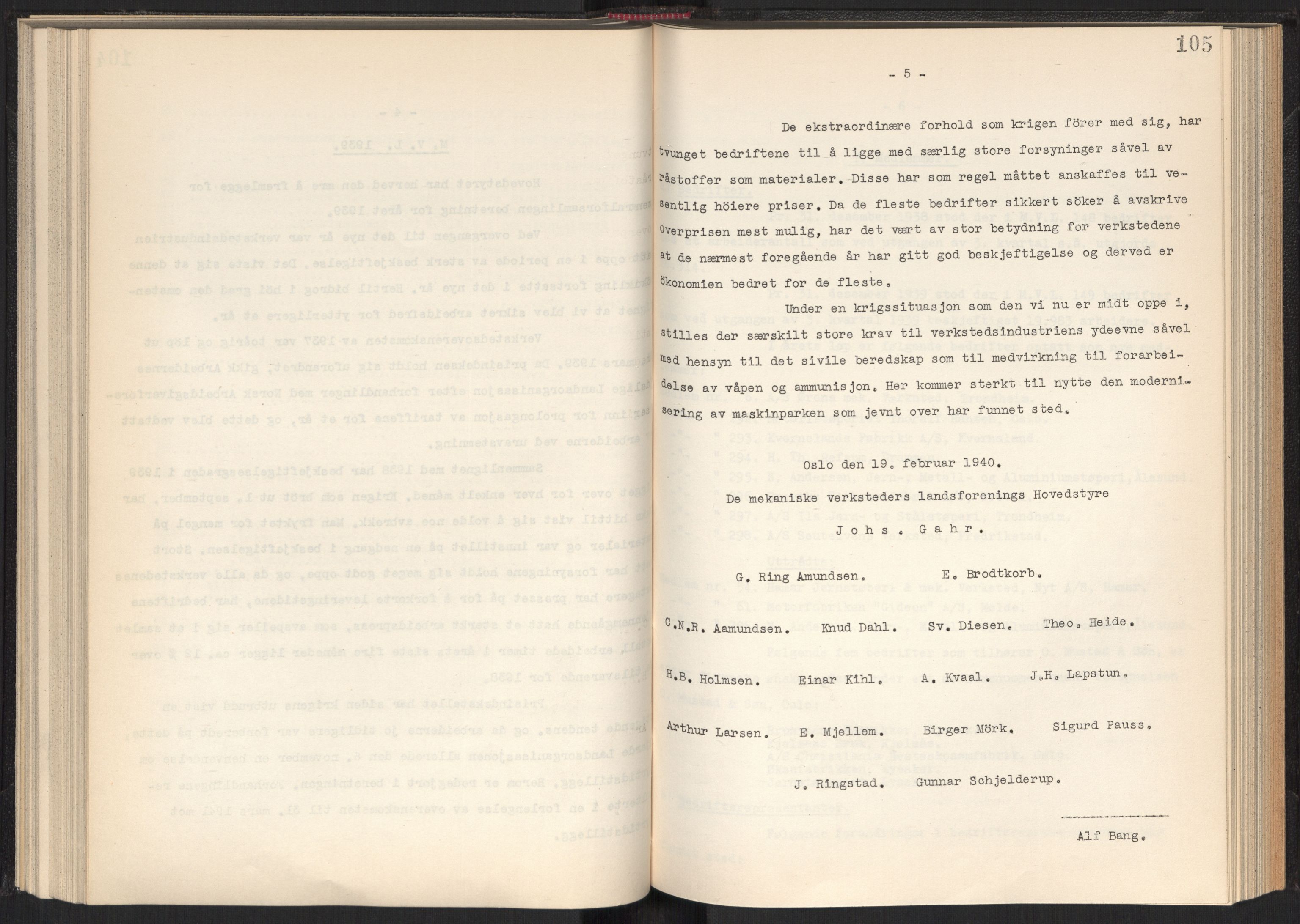 Teknologibedriftenes Landsforening TBL, RA/PA-1700/A/Ad/L0006: Årsberetning med register, 1937-1943, p. 105