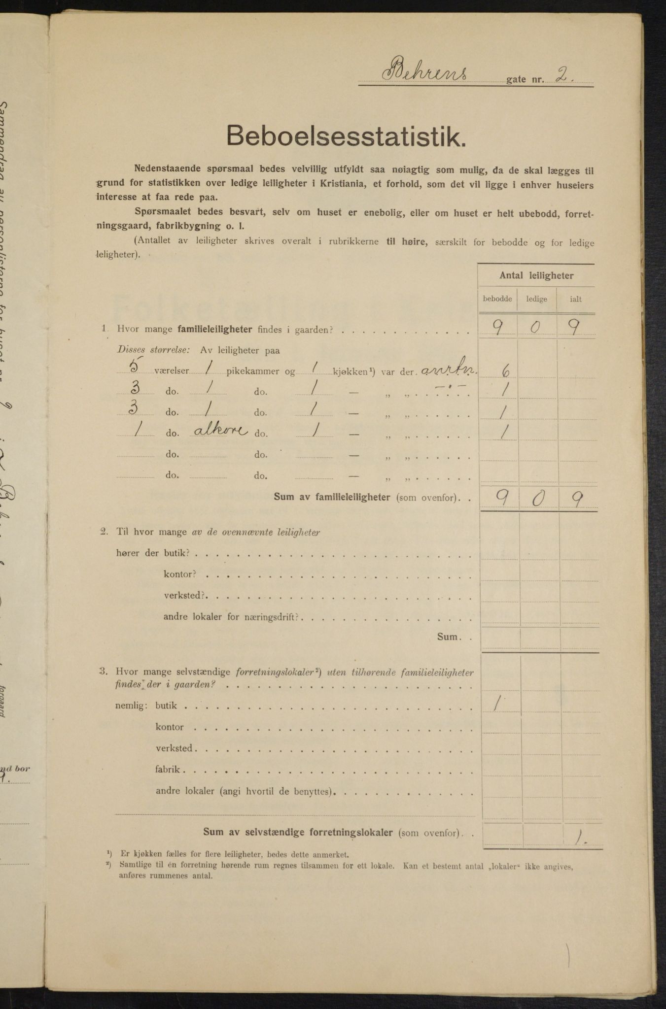 OBA, Municipal Census 1915 for Kristiania, 1915, p. 3419