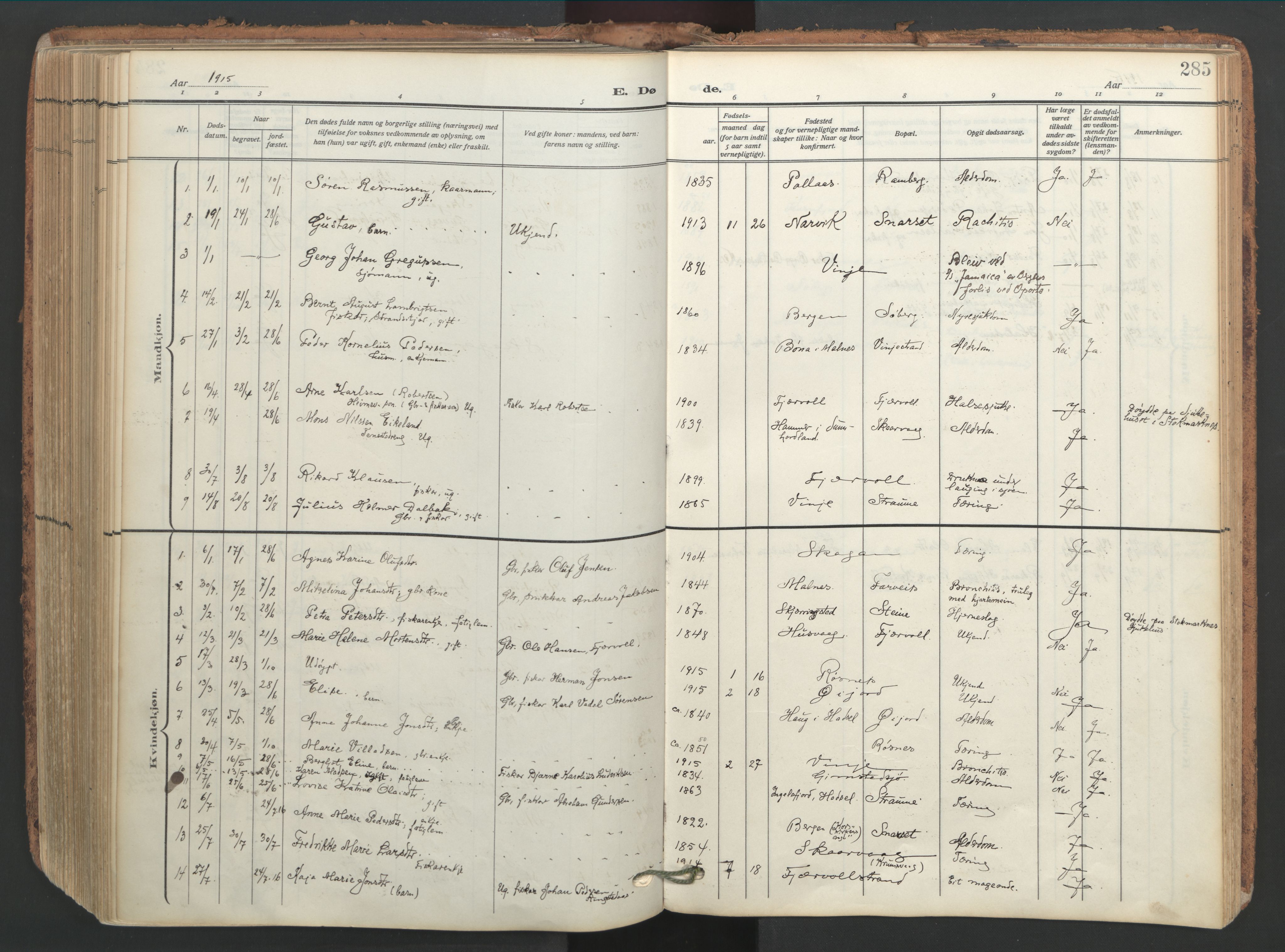 Ministerialprotokoller, klokkerbøker og fødselsregistre - Nordland, SAT/A-1459/891/L1306: Parish register (official) no. 891A11, 1911-1927, p. 285