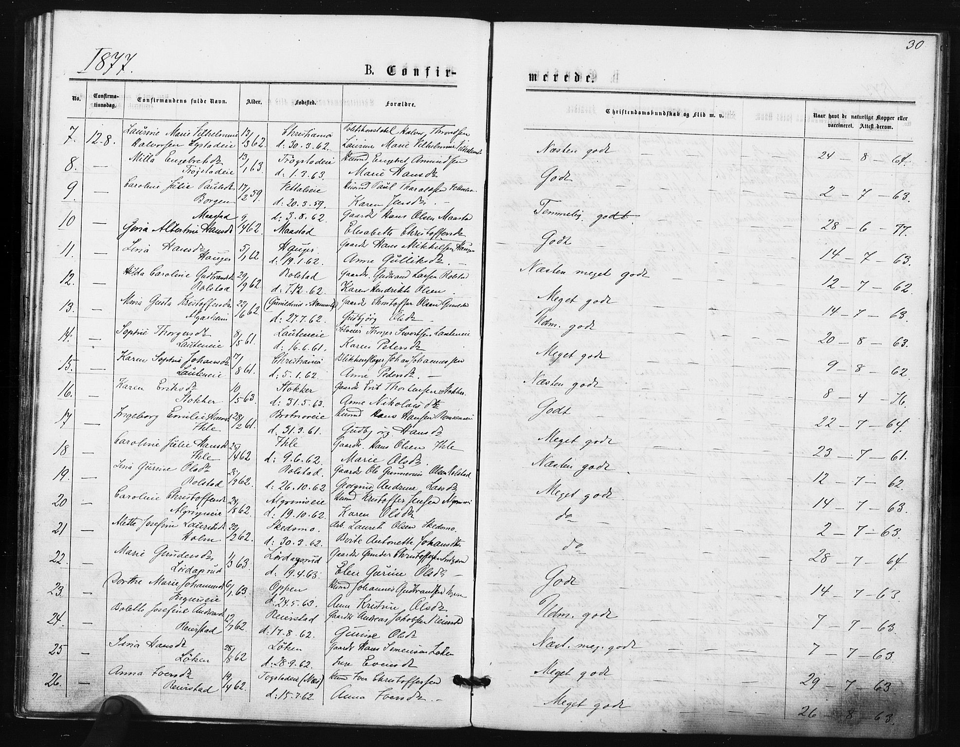 Ullensaker prestekontor Kirkebøker, SAO/A-10236a/F/Fa/L0018: Parish register (official) no. I 18, 1876-1877, p. 30