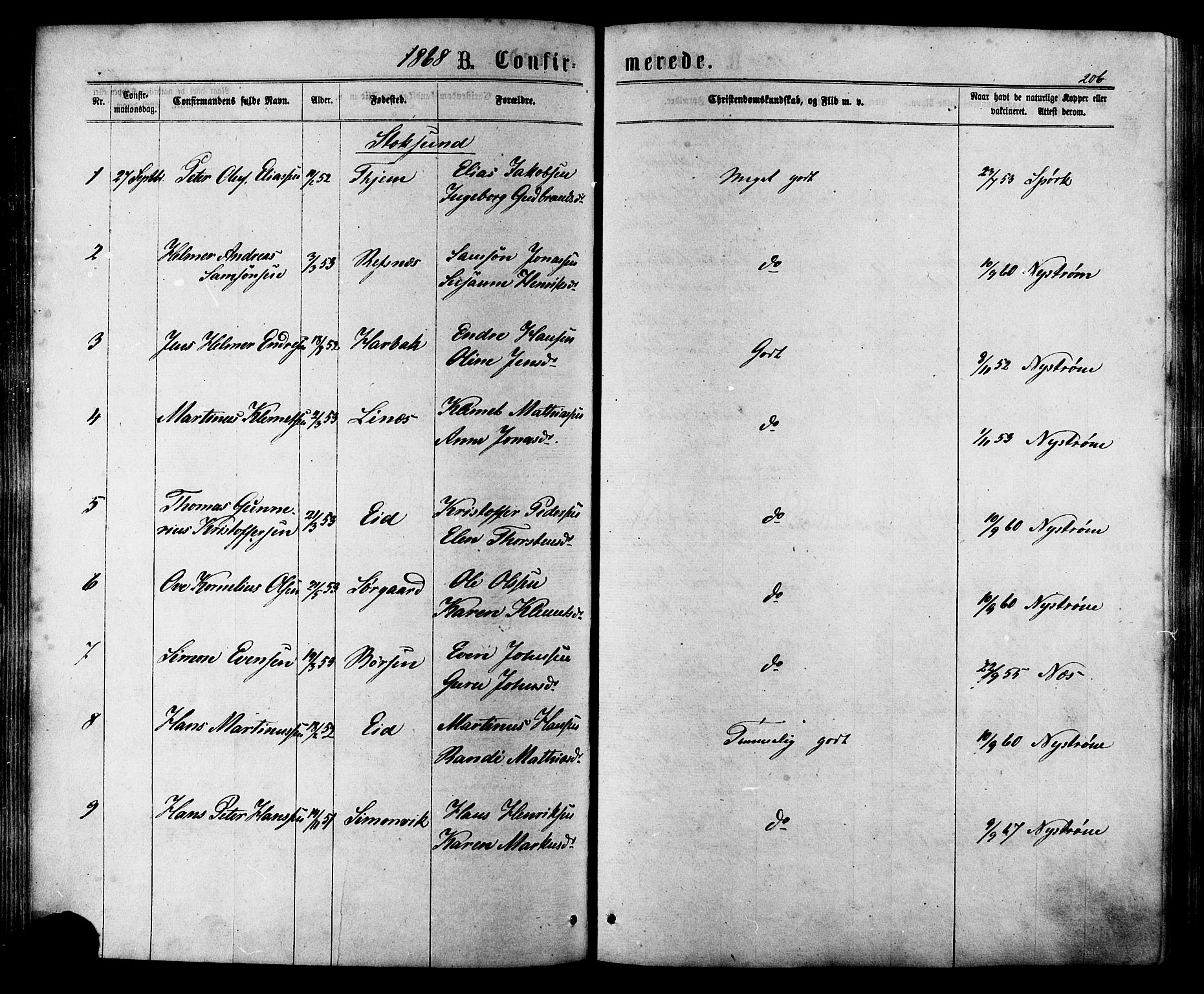 Ministerialprotokoller, klokkerbøker og fødselsregistre - Sør-Trøndelag, SAT/A-1456/657/L0706: Parish register (official) no. 657A07, 1867-1878, p. 206