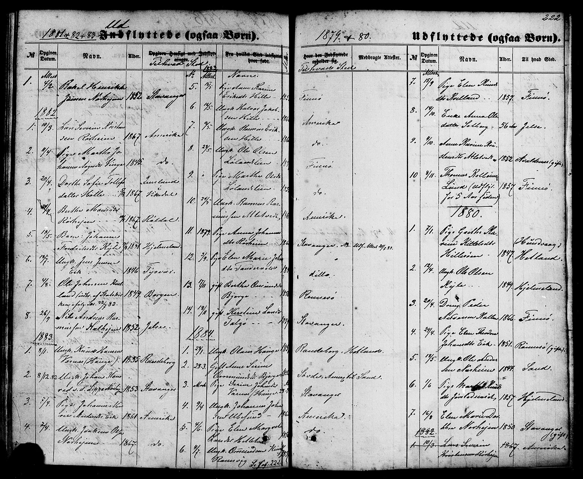 Nedstrand sokneprestkontor, SAST/A-101841/01/IV: Parish register (official) no. A 10, 1861-1887, p. 222