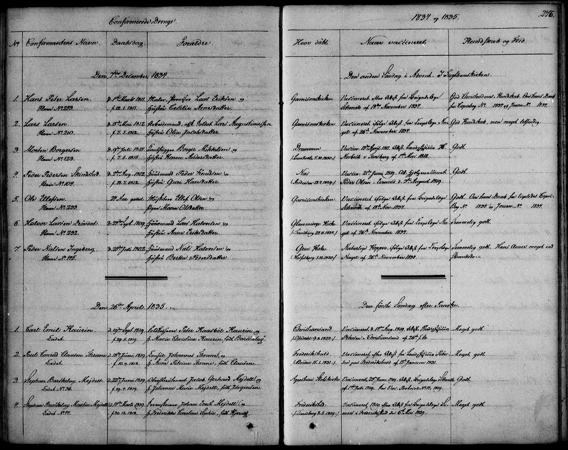 Garnisonsmenigheten Kirkebøker, SAO/A-10846/F/Fa/L0006: Parish register (official) no. 6, 1828-1841, p. 276