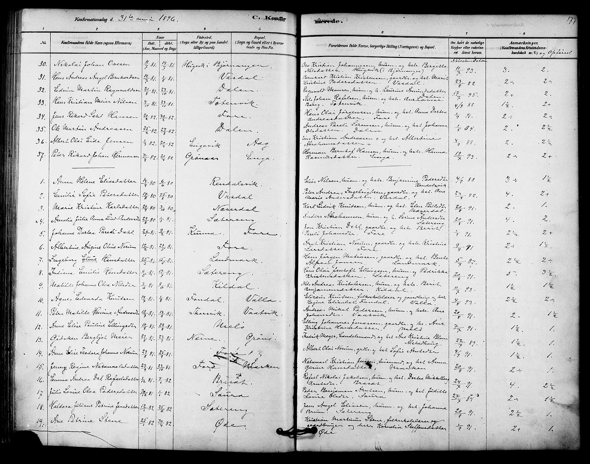 Ministerialprotokoller, klokkerbøker og fødselsregistre - Nordland, AV/SAT-A-1459/843/L0626: Parish register (official) no. 843A01, 1878-1907, p. 177