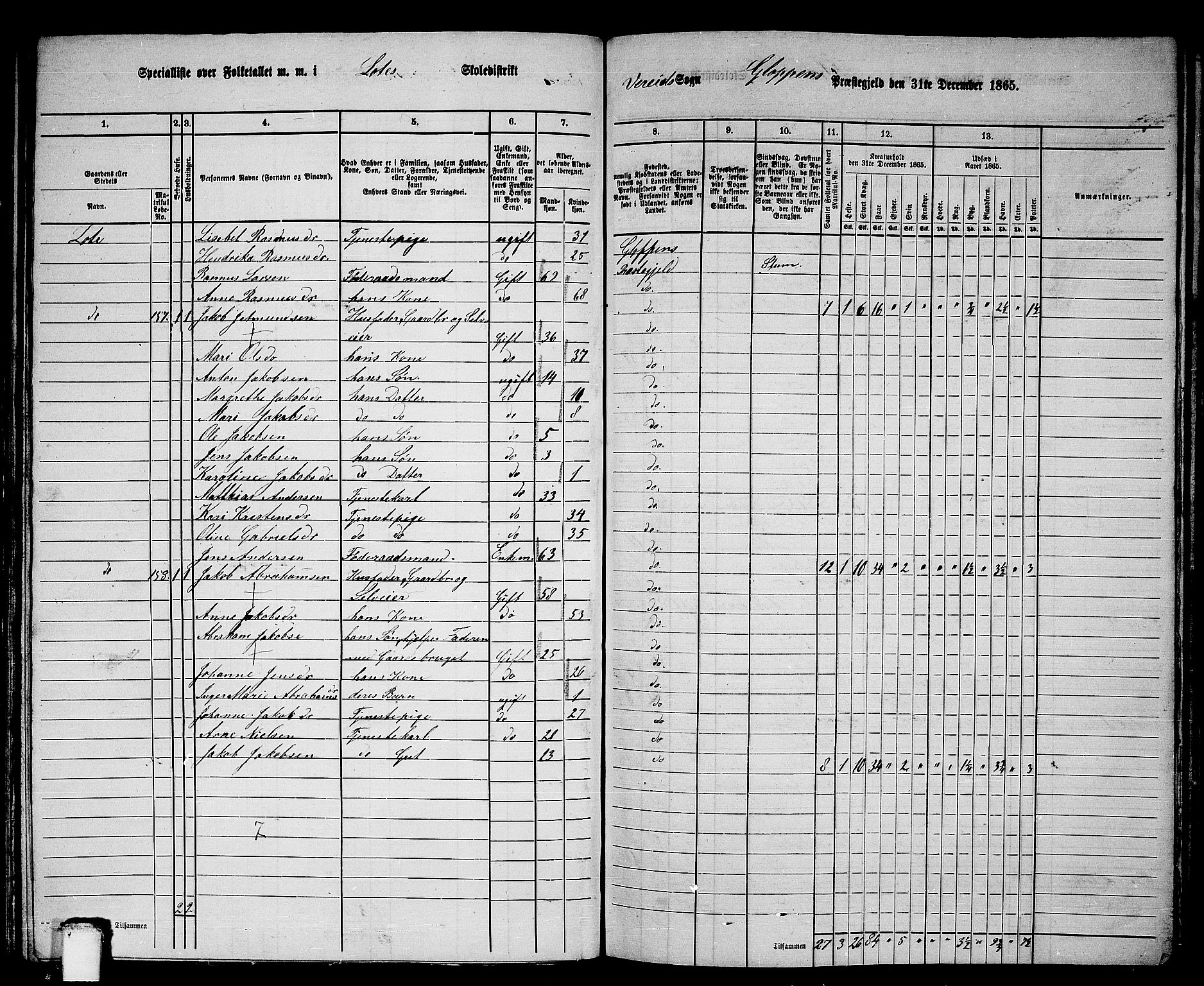 RA, 1865 census for Gloppen, 1865, p. 118