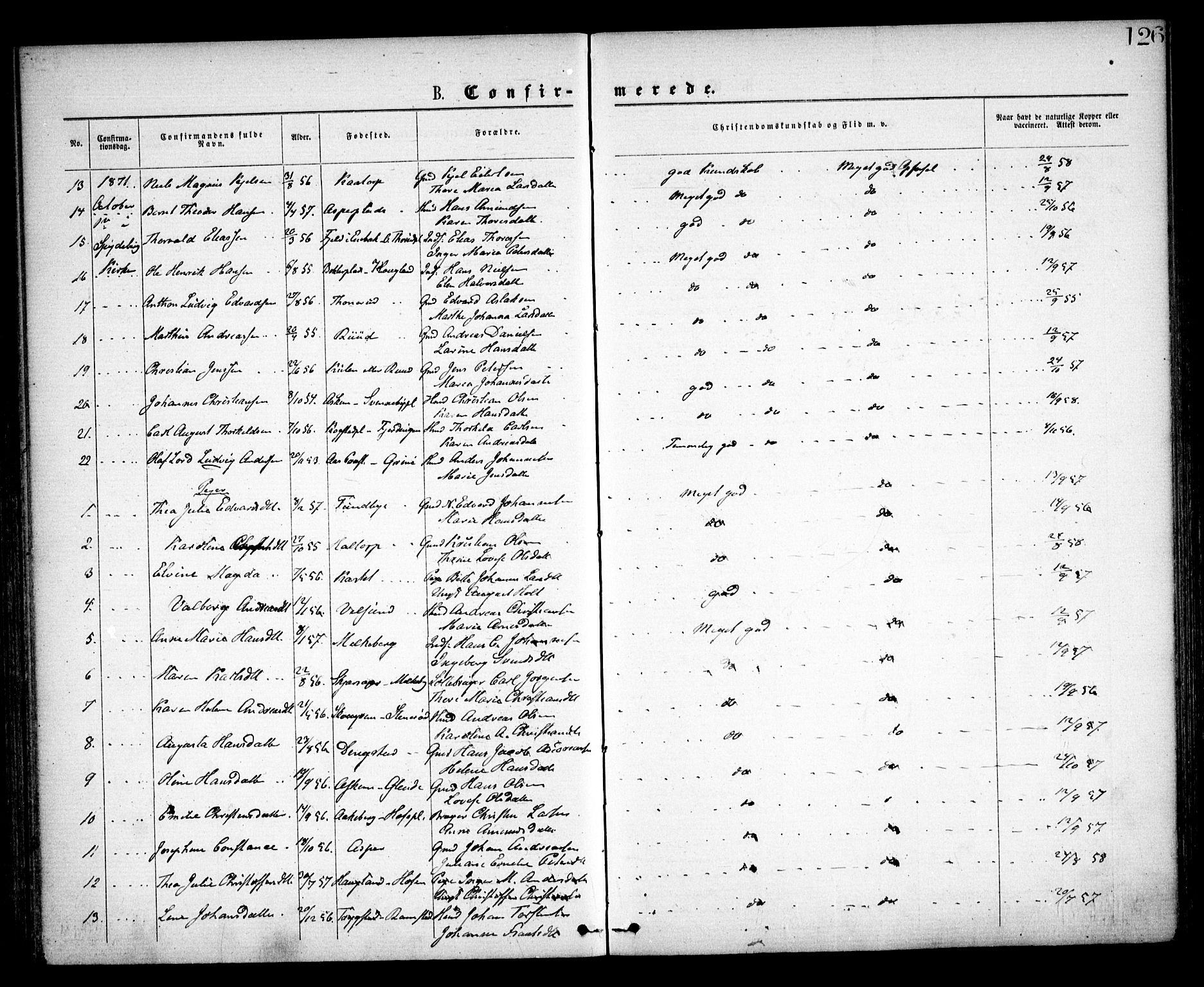 Spydeberg prestekontor Kirkebøker, SAO/A-10924/F/Fa/L0006: Parish register (official) no. I 6, 1863-1874, p. 126