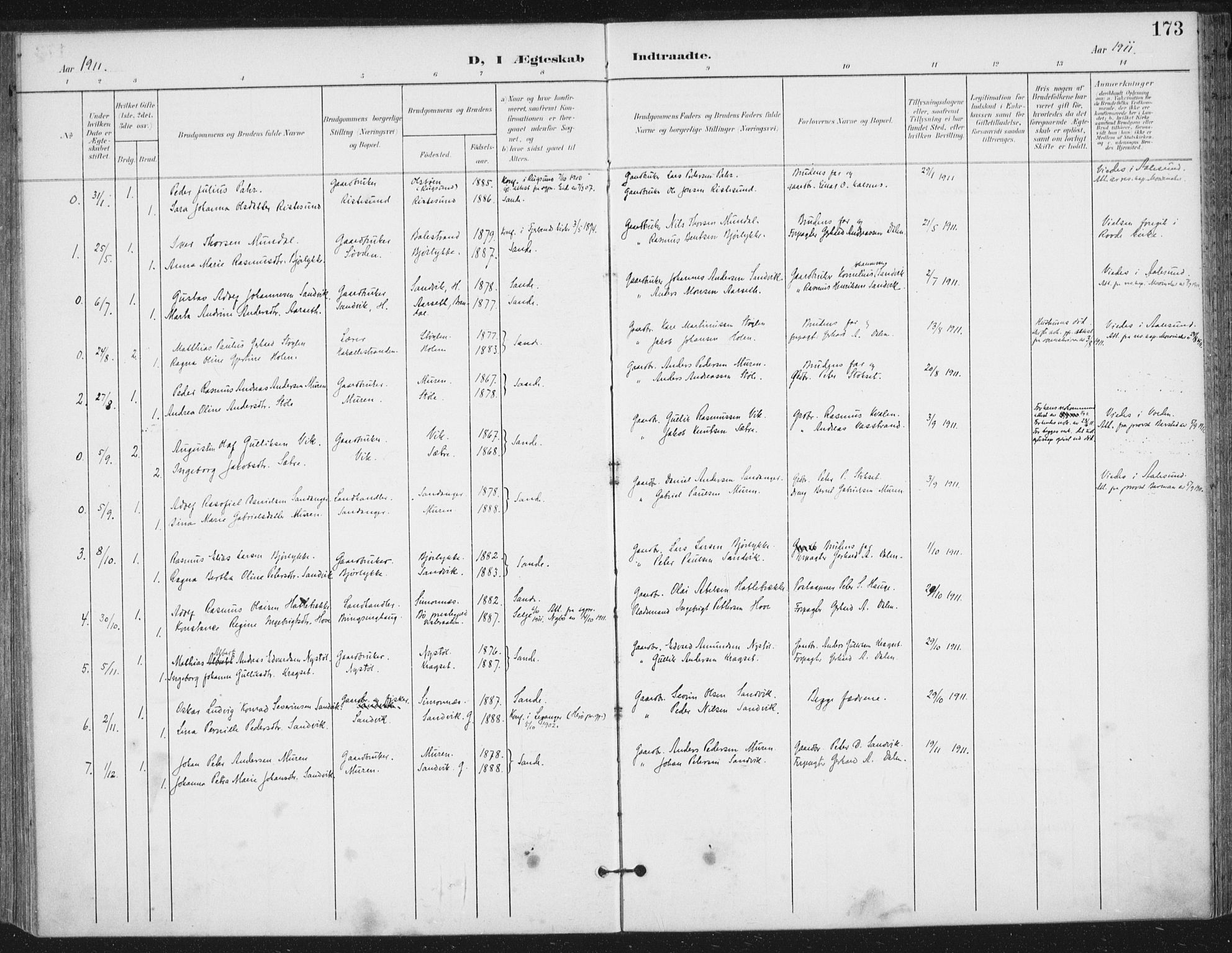 Ministerialprotokoller, klokkerbøker og fødselsregistre - Møre og Romsdal, AV/SAT-A-1454/503/L0038: Parish register (official) no. 503A06, 1901-1917, p. 173