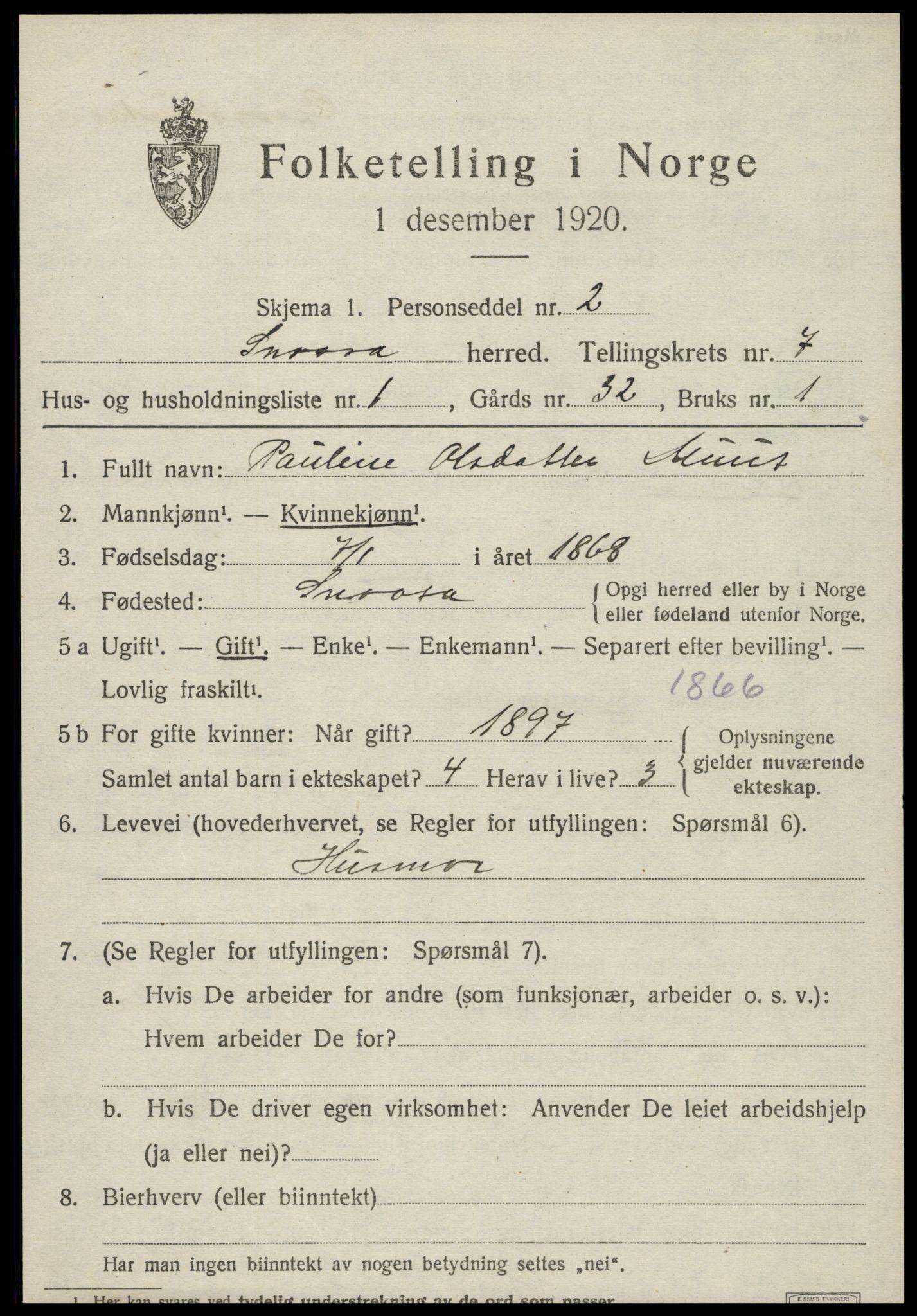 SAT, 1920 census for Snåsa, 1920, p. 2936