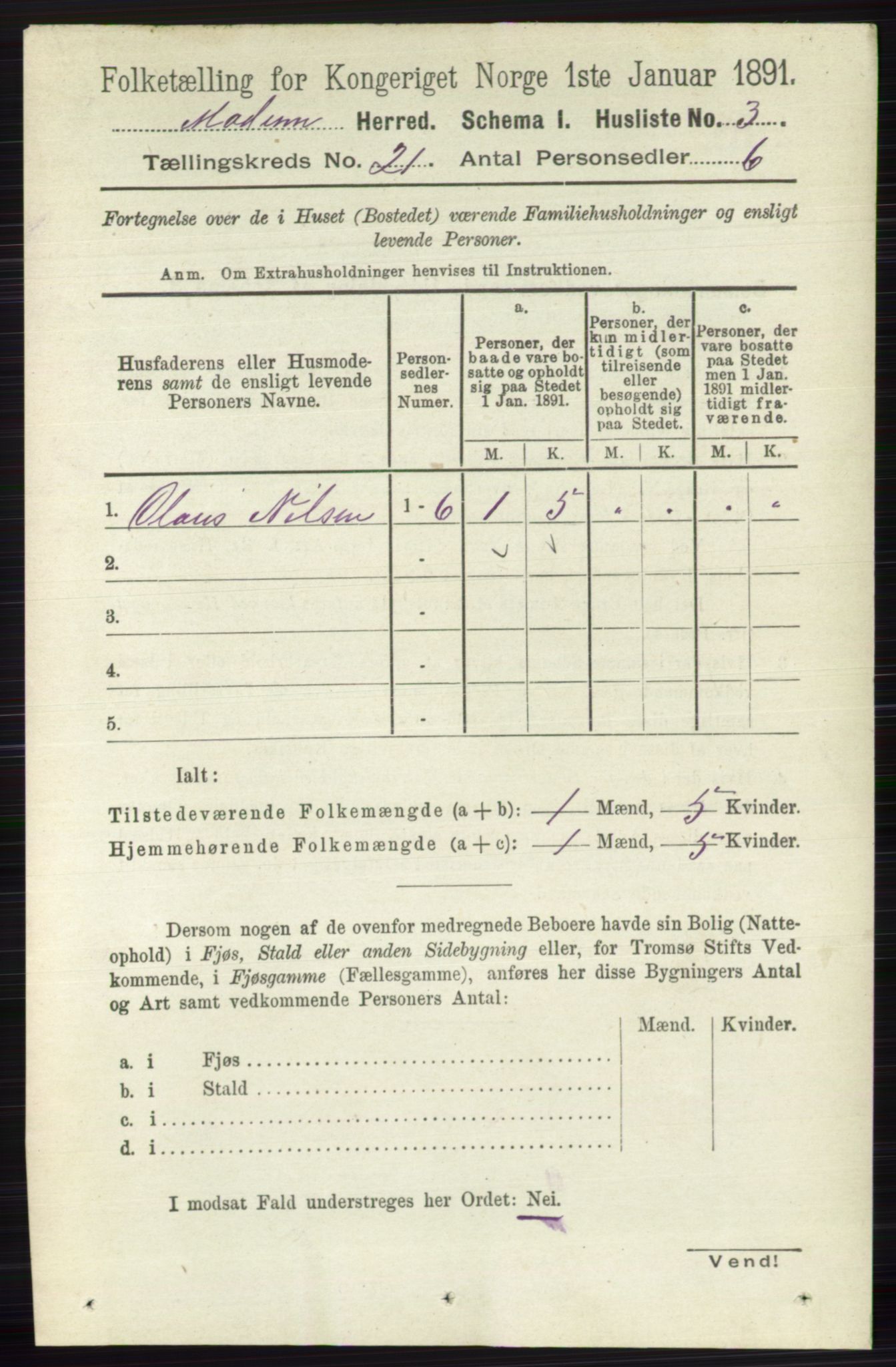 RA, 1891 census for 0623 Modum, 1891, p. 8065