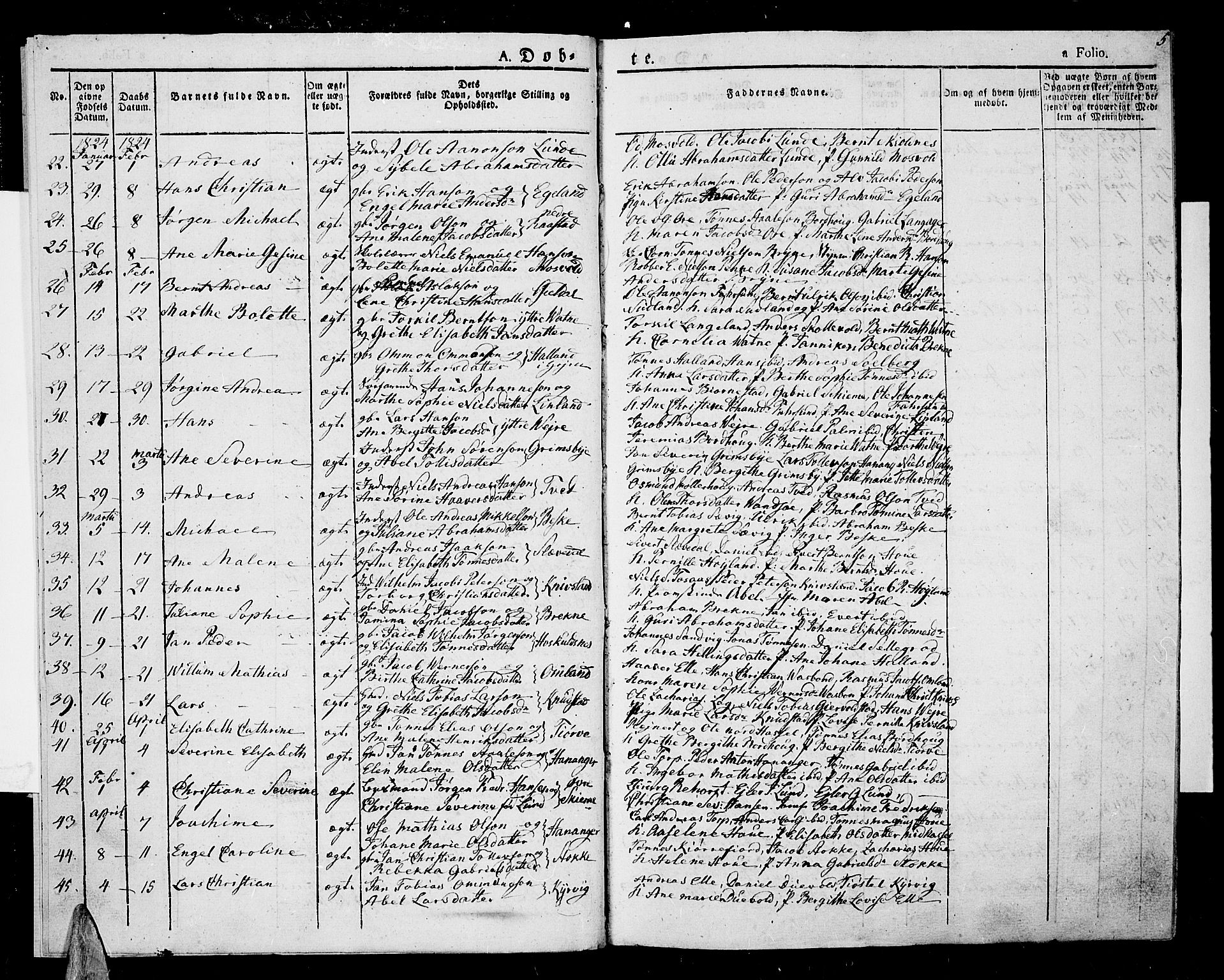 Lista sokneprestkontor, SAK/1111-0027/F/Fa/L0008: Parish register (official) no. A 8, 1823-1835, p. 5
