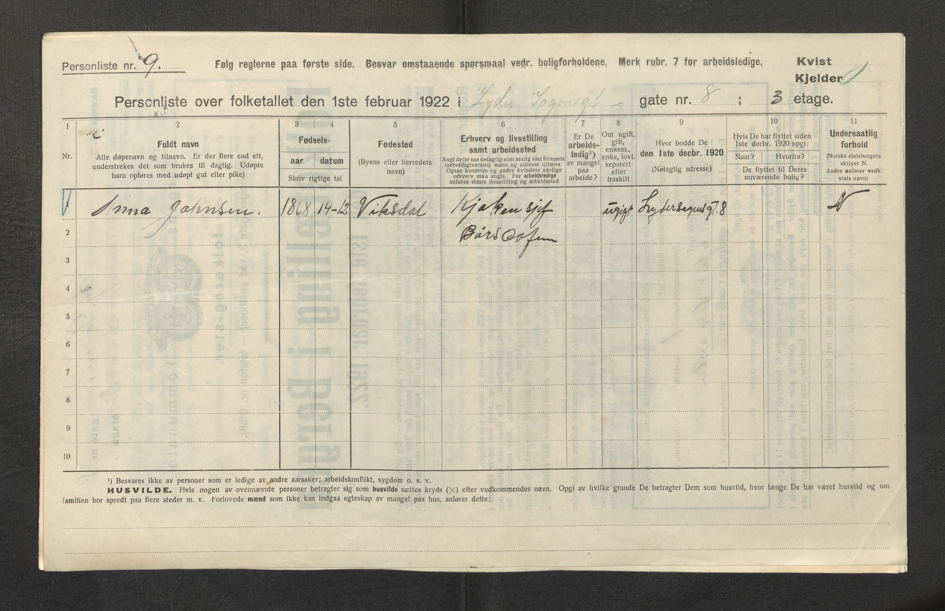 SAB, Municipal Census 1922 for Bergen, 1922, p. 22905