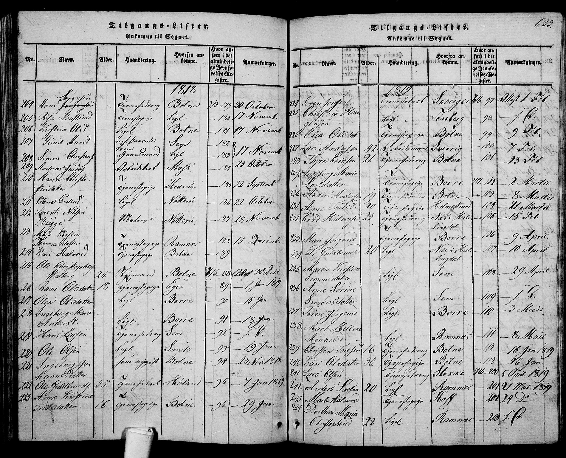 Våle kirkebøker, AV/SAKO-A-334/G/Ga/L0001: Parish register (copy) no. I 1, 1814-1824, p. 632-633