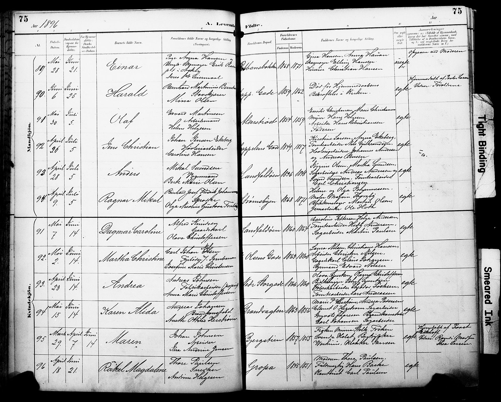 Bragernes kirkebøker, SAKO/A-6/F/Fb/L0008: Parish register (official) no. II 8, 1894-1902, p. 75