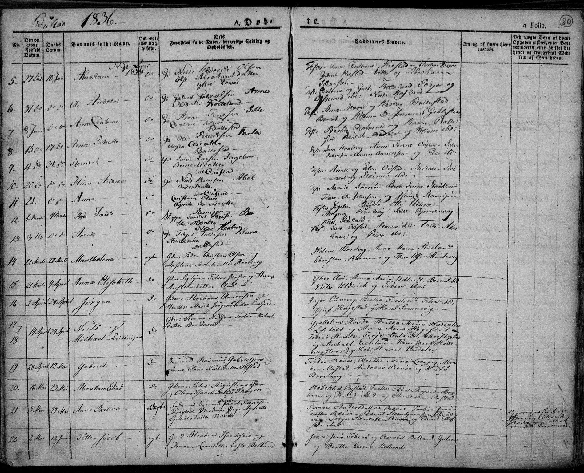 Lyngdal sokneprestkontor, AV/SAK-1111-0029/F/Fa/Fac/L0007: Parish register (official) no. A 7, 1825-1838, p. 80