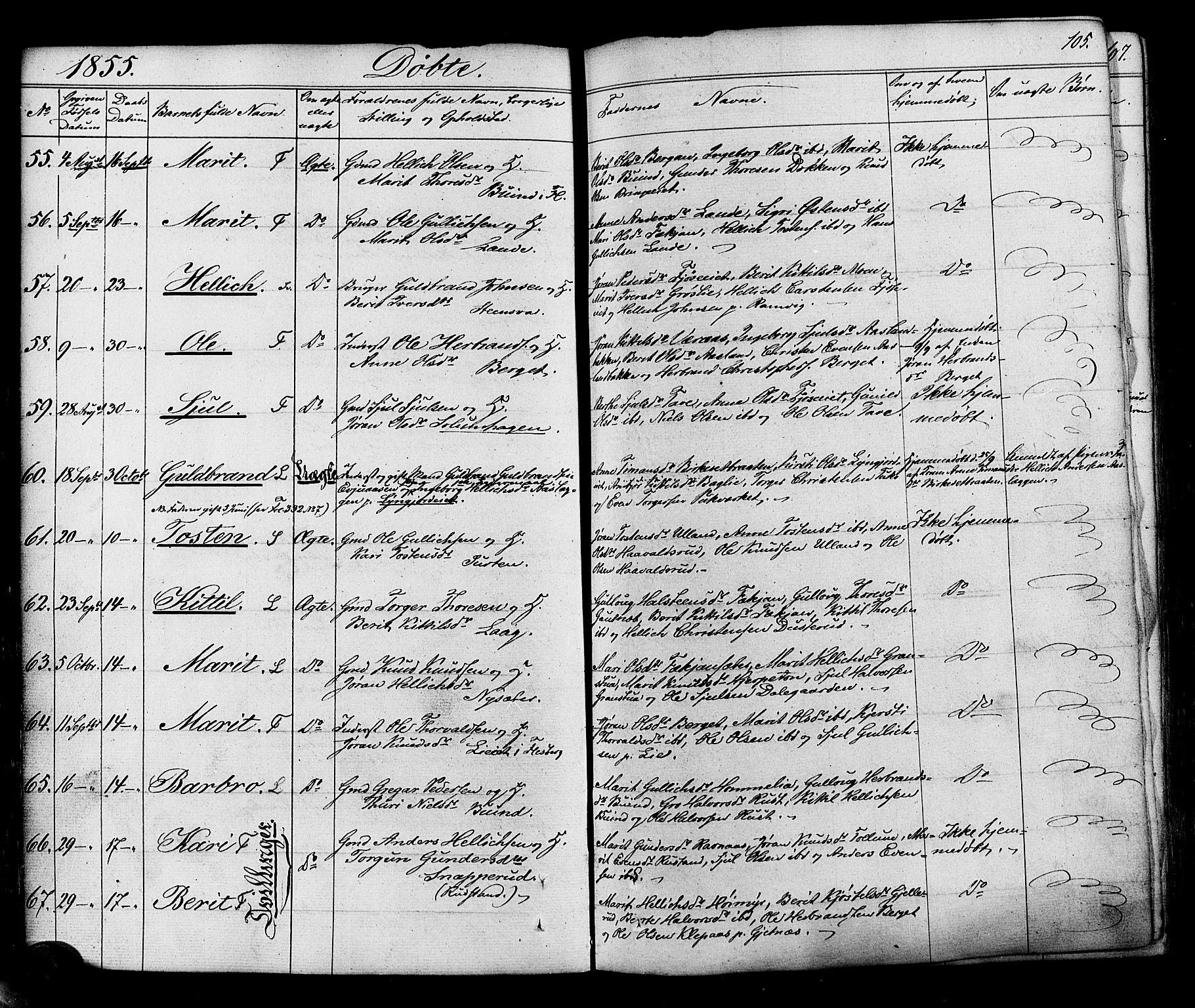 Flesberg kirkebøker, AV/SAKO-A-18/F/Fa/L0006: Parish register (official) no. I 6, 1834-1860, p. 105