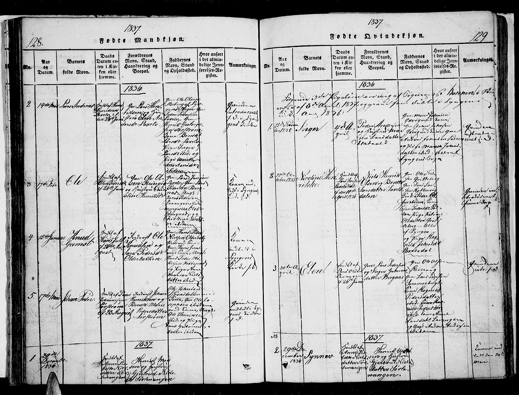 Karlsøy sokneprestembete, AV/SATØ-S-1299/H/Ha/Haa/L0002kirke: Parish register (official) no. 2, 1823-1842, p. 128-129