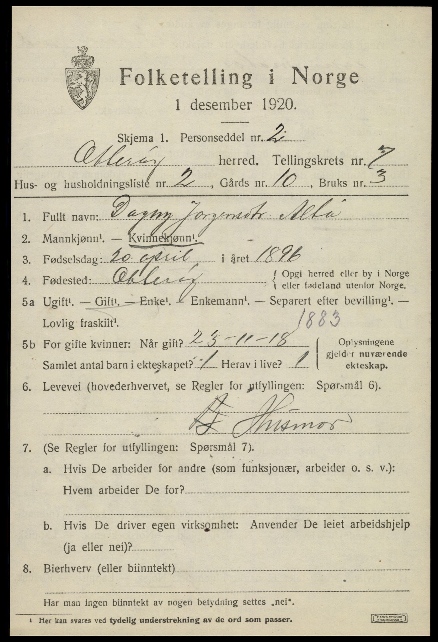 SAT, 1920 census for Otterøy, 1920, p. 2605