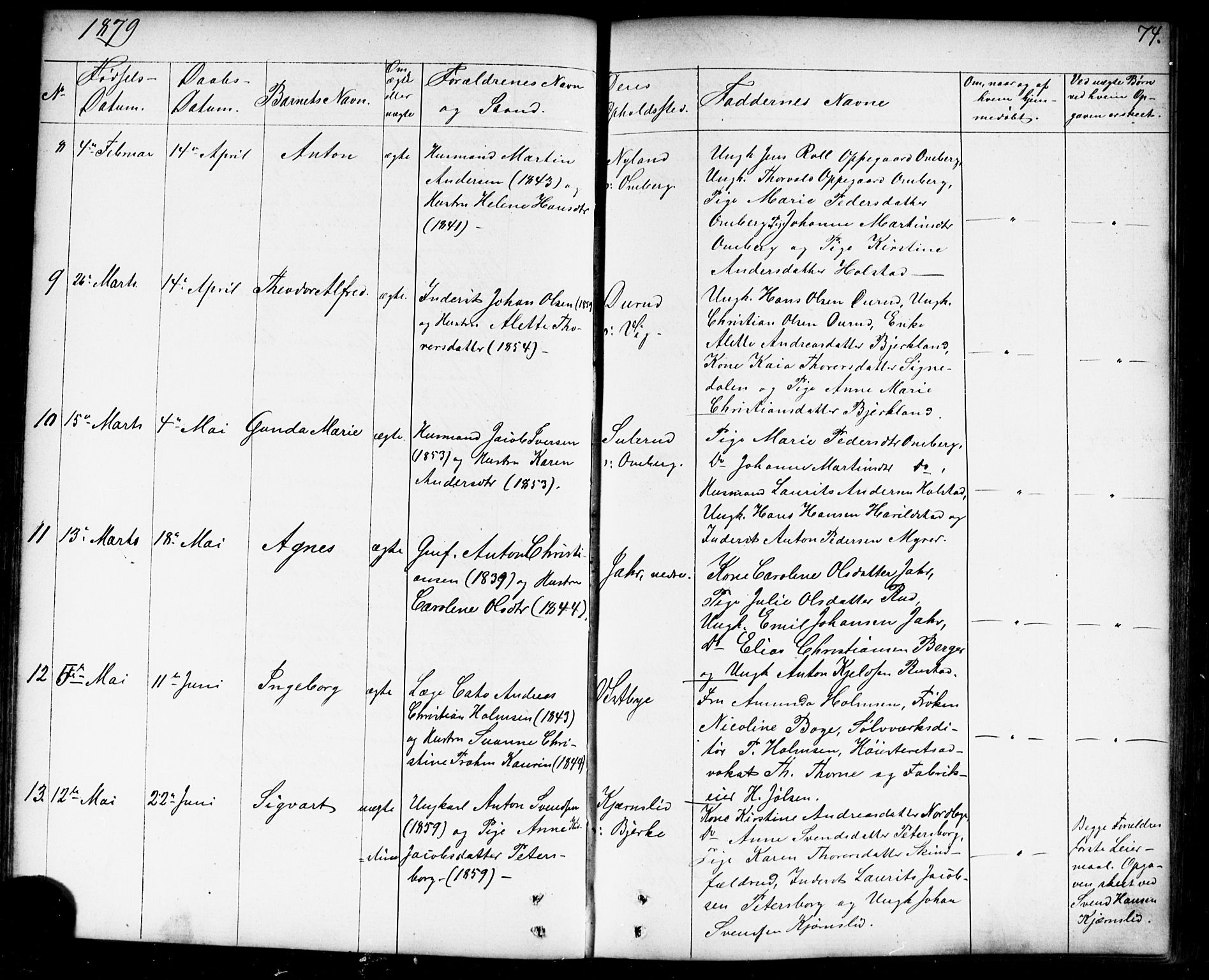 Enebakk prestekontor Kirkebøker, SAO/A-10171c/G/Gb/L0001: Parish register (copy) no. II 1, 1859-1890, p. 74