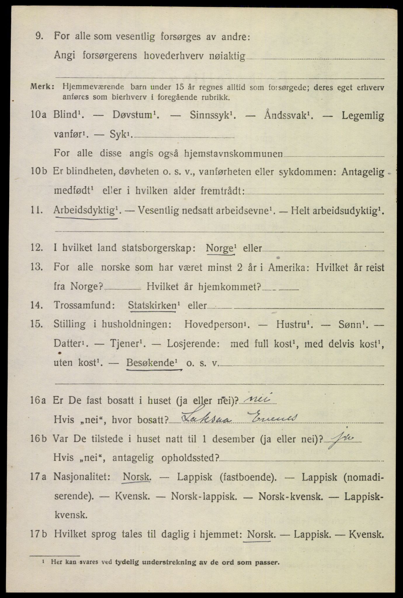 SAT, 1920 census for Evenes, 1920, p. 5857