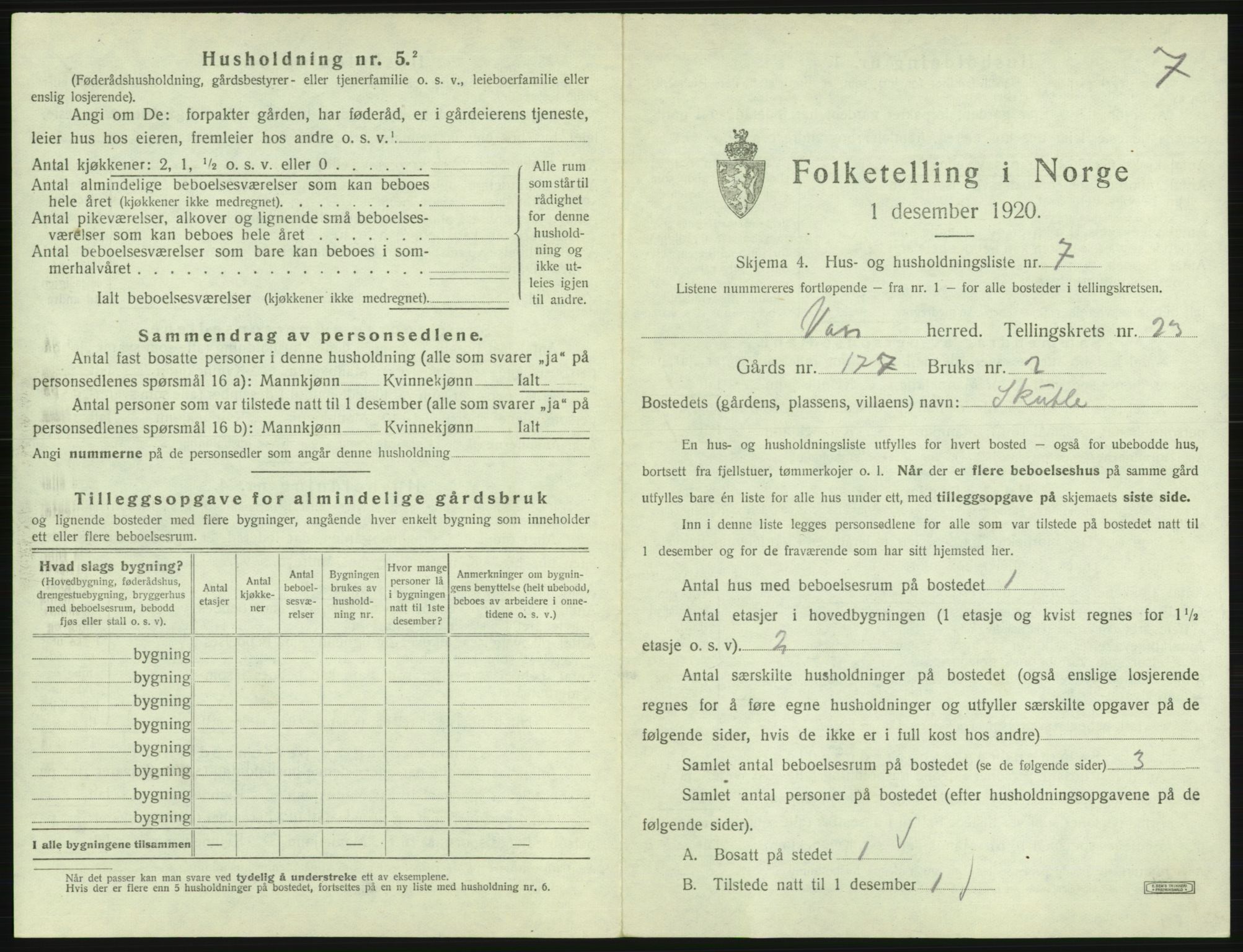 SAB, 1920 census for Voss, 1920, p. 2025