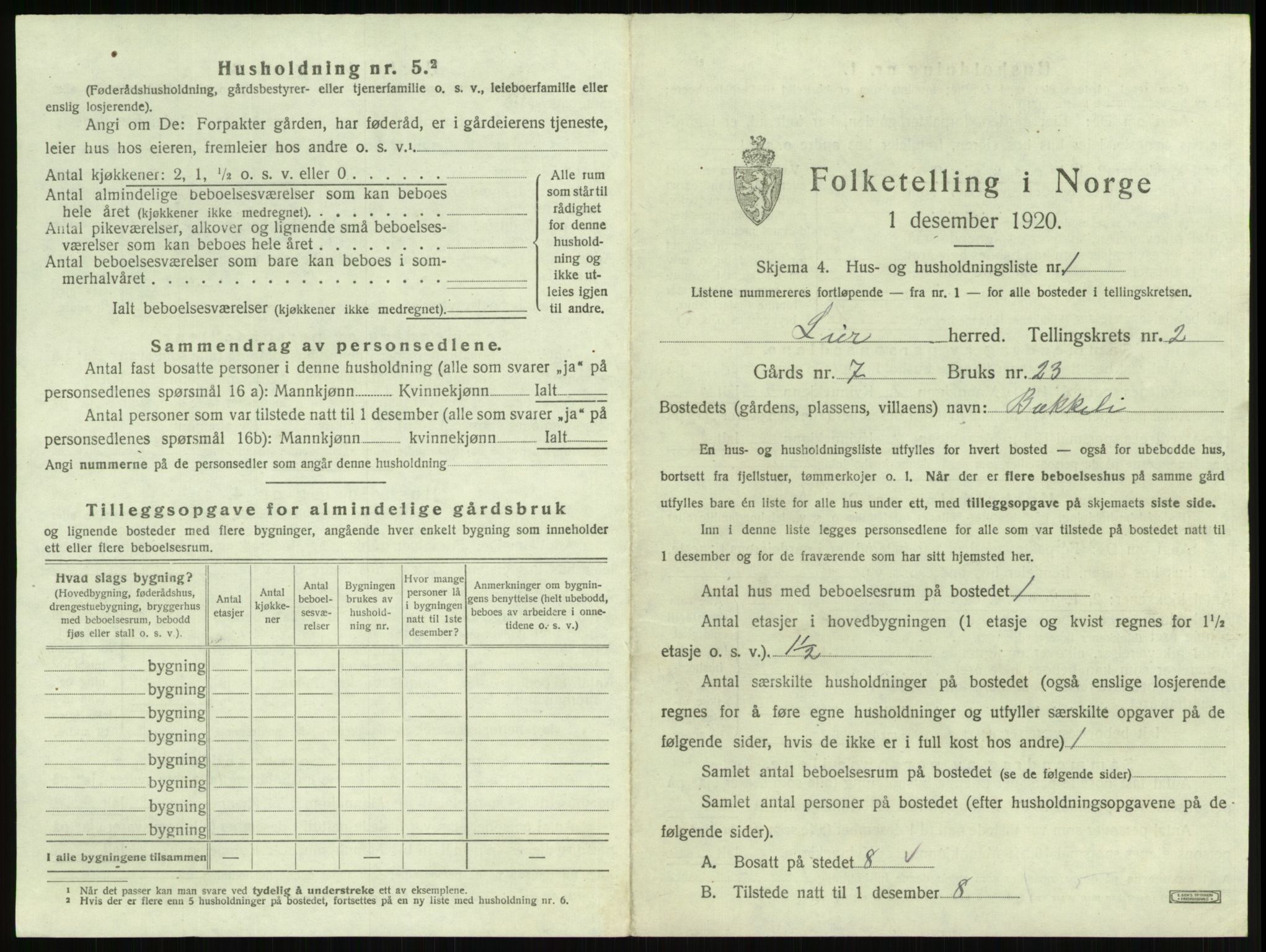 SAKO, 1920 census for Lier, 1920, p. 212