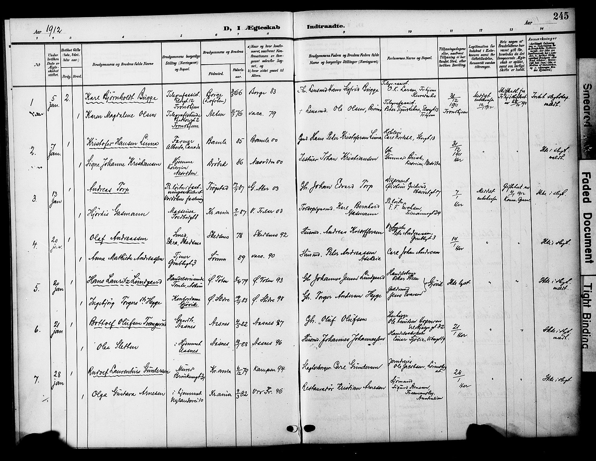 Oslo domkirke Kirkebøker, AV/SAO-A-10752/F/Fa/L0033: Parish register (official) no. 33, 1902-1913, p. 245