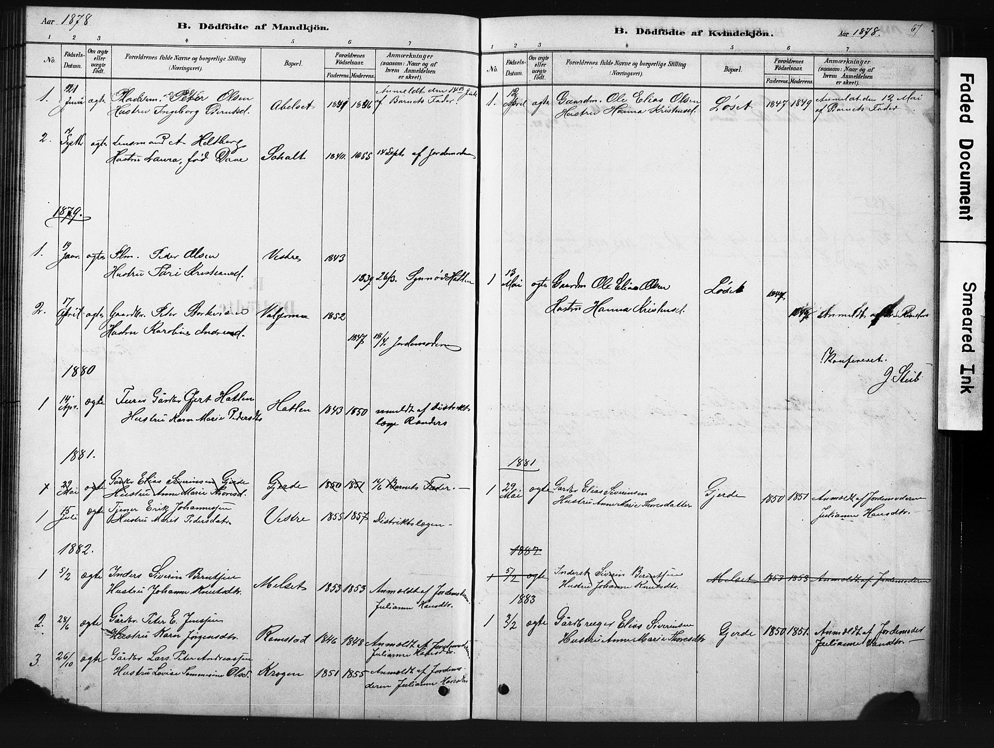 Ministerialprotokoller, klokkerbøker og fødselsregistre - Møre og Romsdal, AV/SAT-A-1454/522/L0326: Parish register (copy) no. 522C05, 1878-1890, p. 67