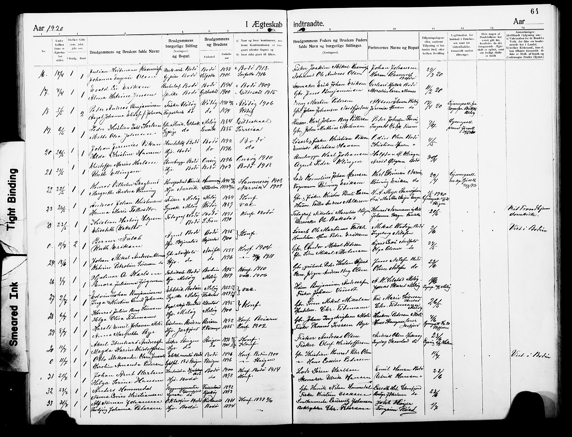 Ministerialprotokoller, klokkerbøker og fødselsregistre - Nordland, AV/SAT-A-1459/801/L0035: Parish register (copy) no. 801C10, 1910-1923, p. 64