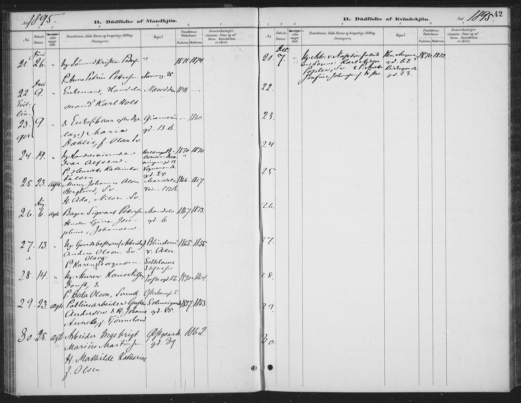 Rikshospitalet prestekontor Kirkebøker, AV/SAO-A-10309b/F/L0010: Parish register (official) no. 10, 1888-1912, p. 42