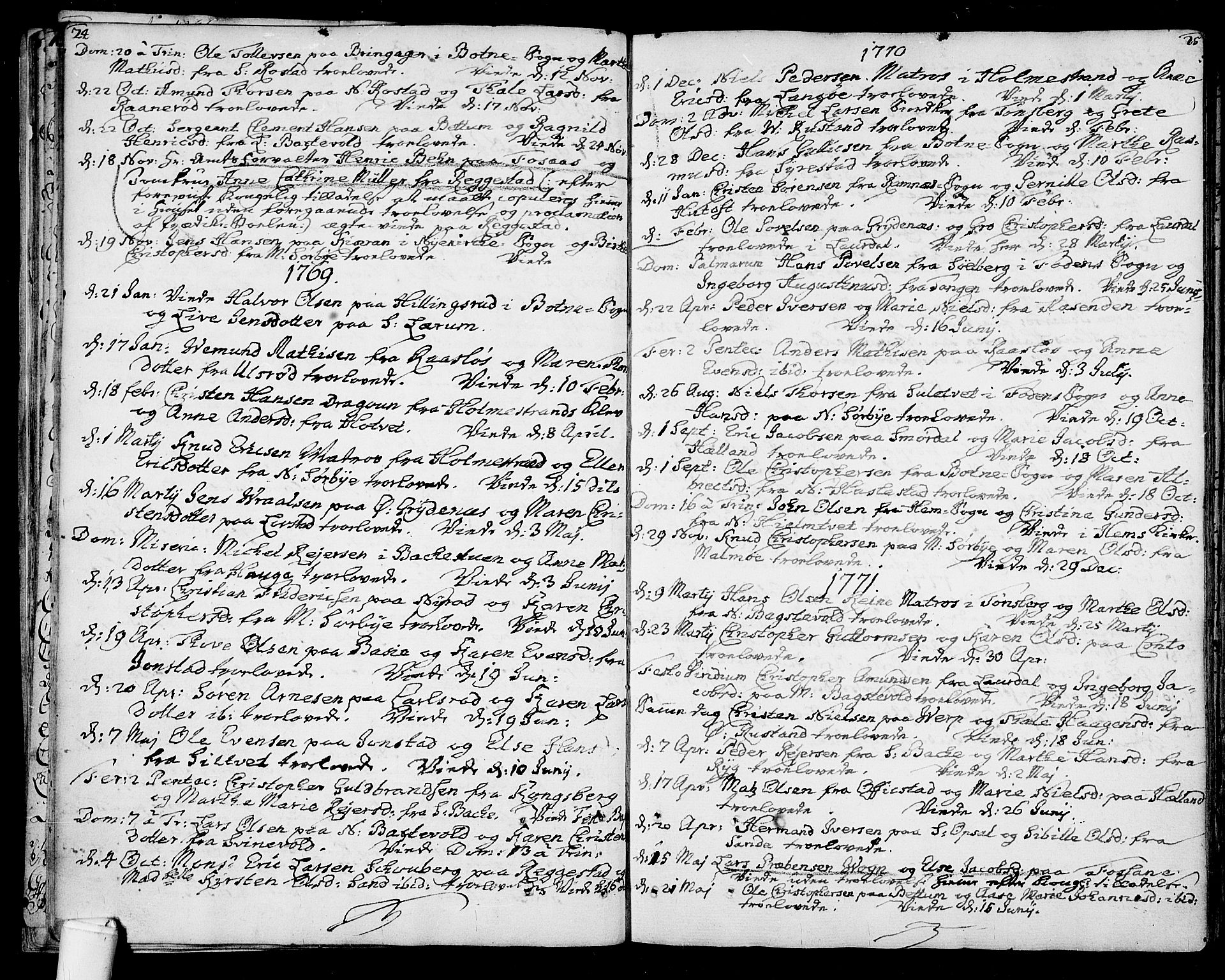 Våle kirkebøker, AV/SAKO-A-334/F/Fa/L0003: Parish register (official) no. I 3, 1732-1773, p. 24-25