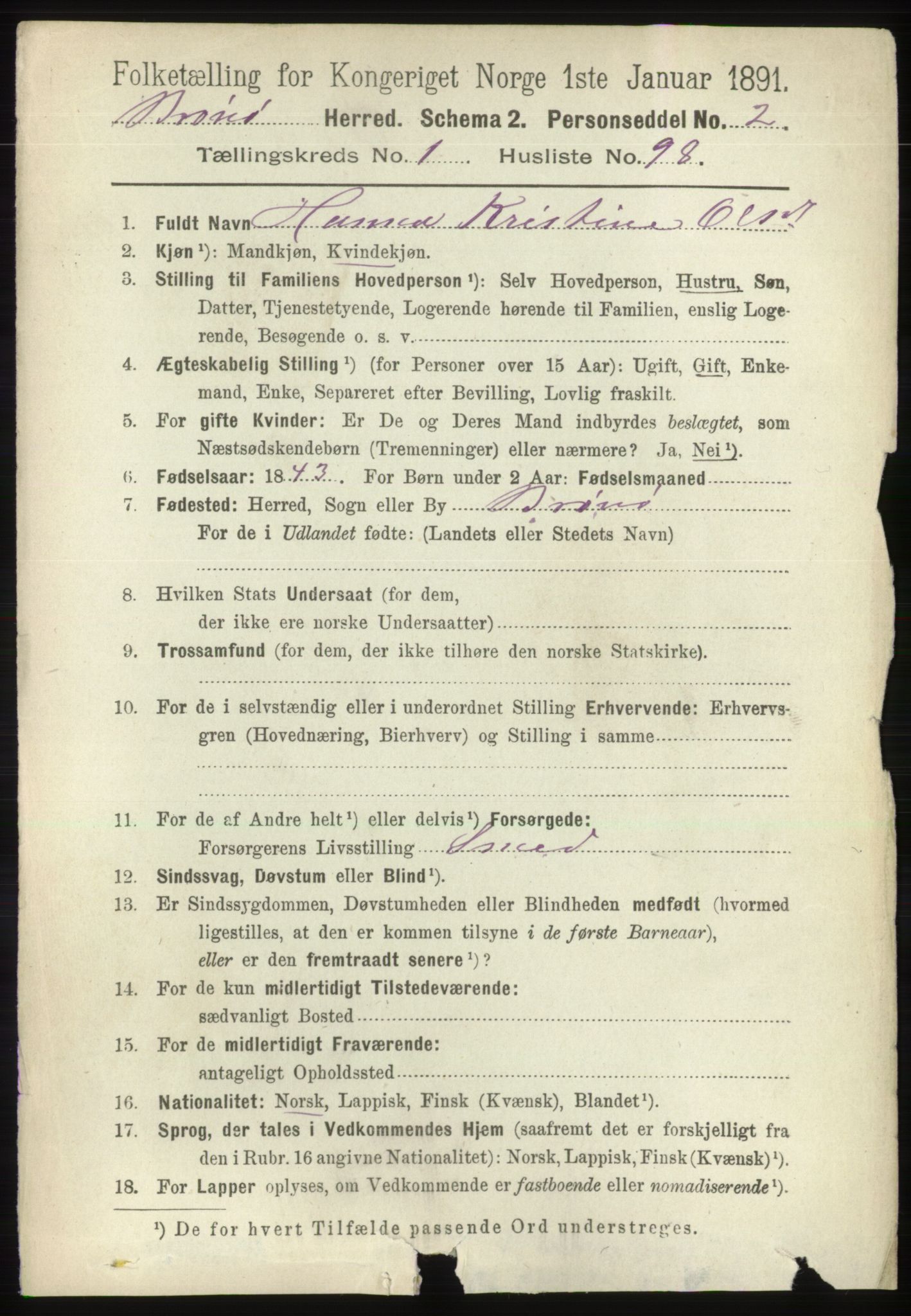 RA, 1891 census for 1814 Brønnøy, 1891, p. 746