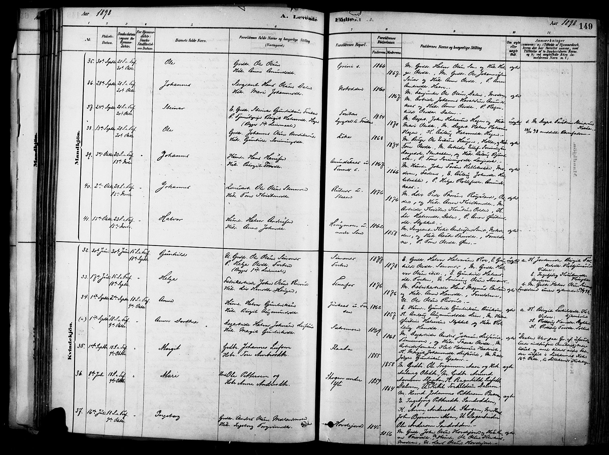 Heddal kirkebøker, AV/SAKO-A-268/F/Fa/L0008: Parish register (official) no. I 8, 1878-1903, p. 149