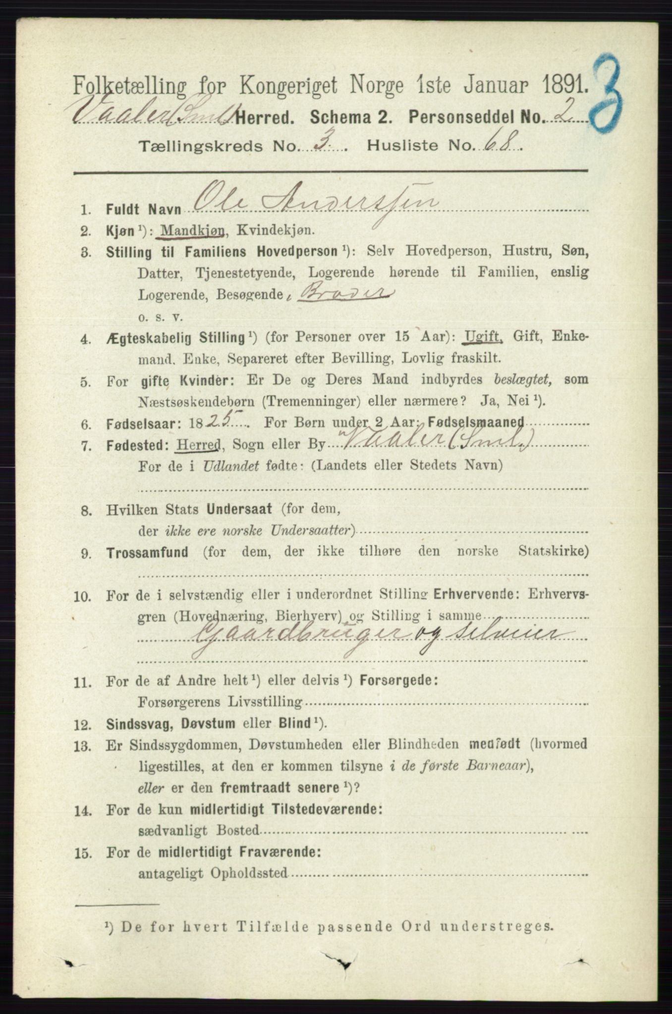 RA, 1891 census for 0137 Våler, 1891, p. 1539