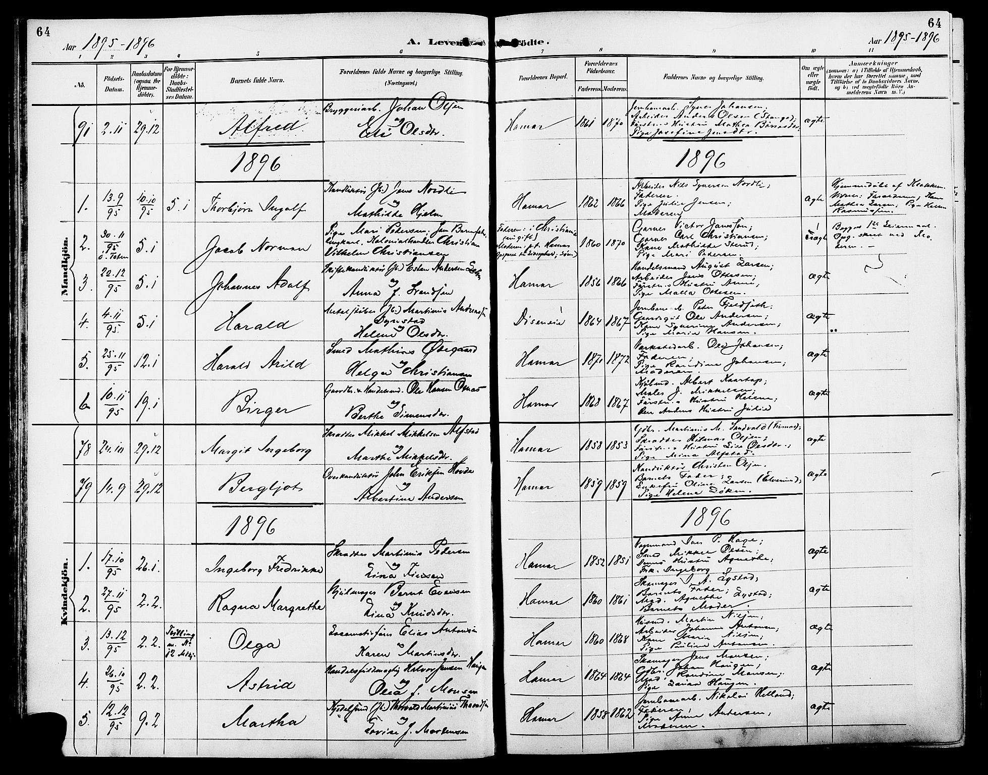 Vang prestekontor, Hedmark, SAH/PREST-008/H/Ha/Haa/L0017: Parish register (official) no. 17, 1890-1899, p. 64