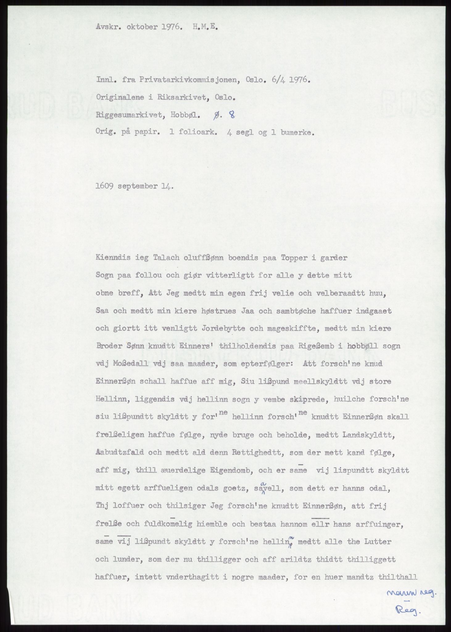 Samlinger til kildeutgivelse, Diplomavskriftsamlingen, RA/EA-4053/H/Ha, p. 857