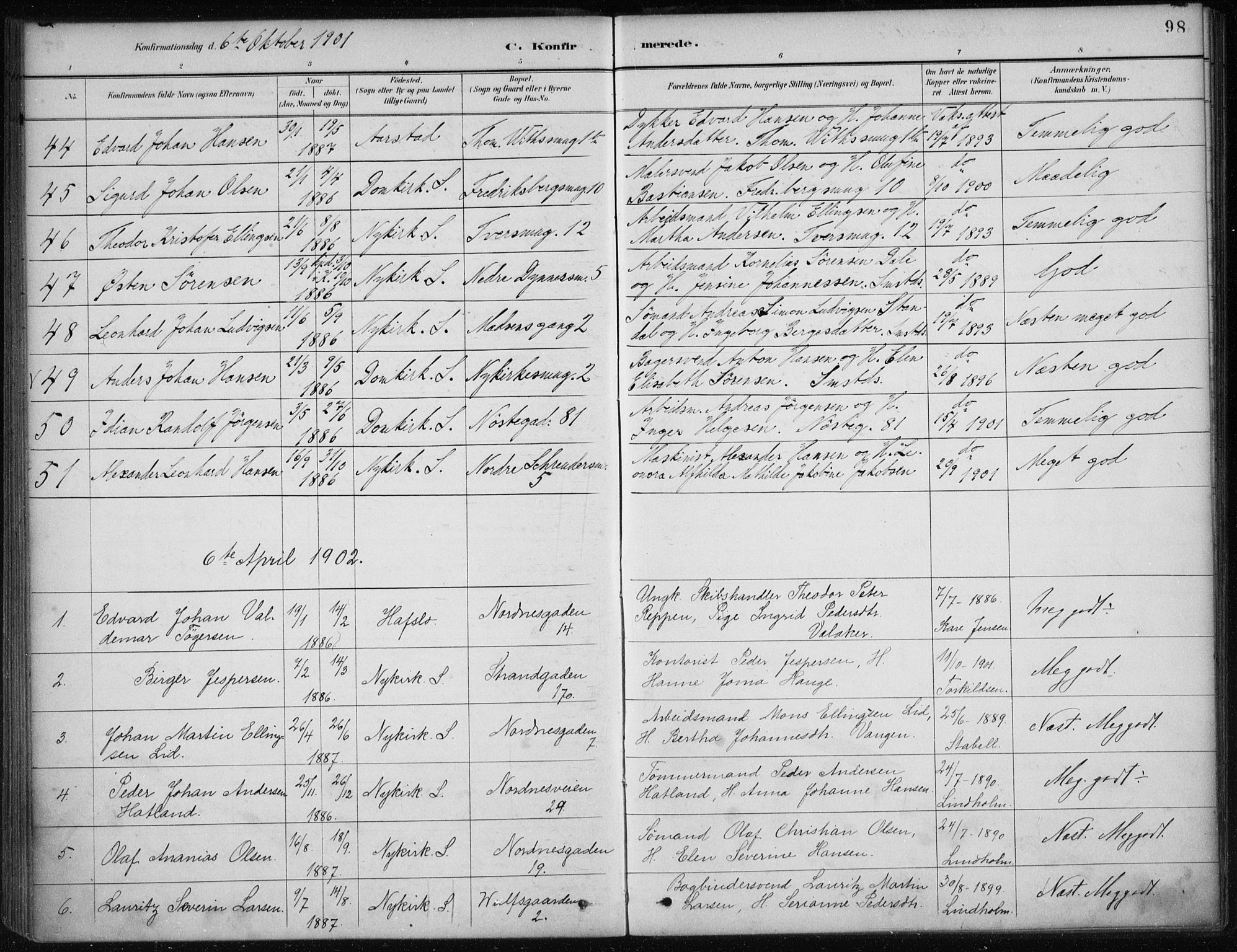 Nykirken Sokneprestembete, SAB/A-77101/H/Haa/L0027: Parish register (official) no. C 6, 1886-1913, p. 98