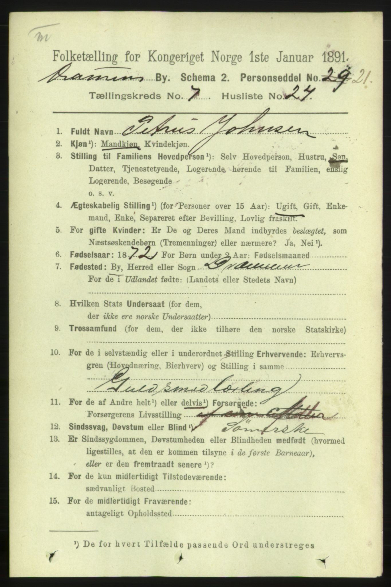 RA, 1891 census for 0602 Drammen, 1891, p. 6709