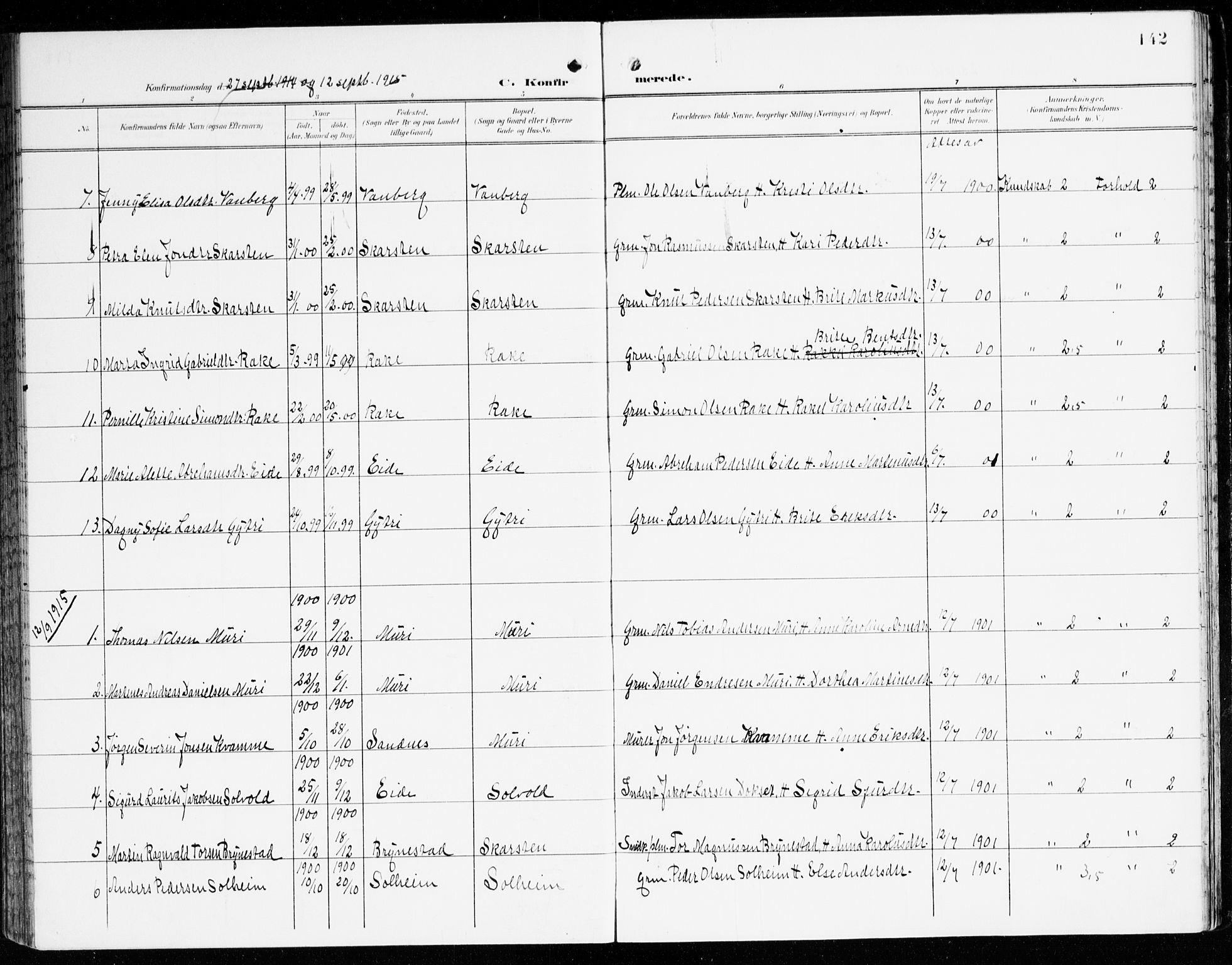 Innvik sokneprestembete, AV/SAB-A-80501: Parish register (official) no. C 2, 1900-1920, p. 142