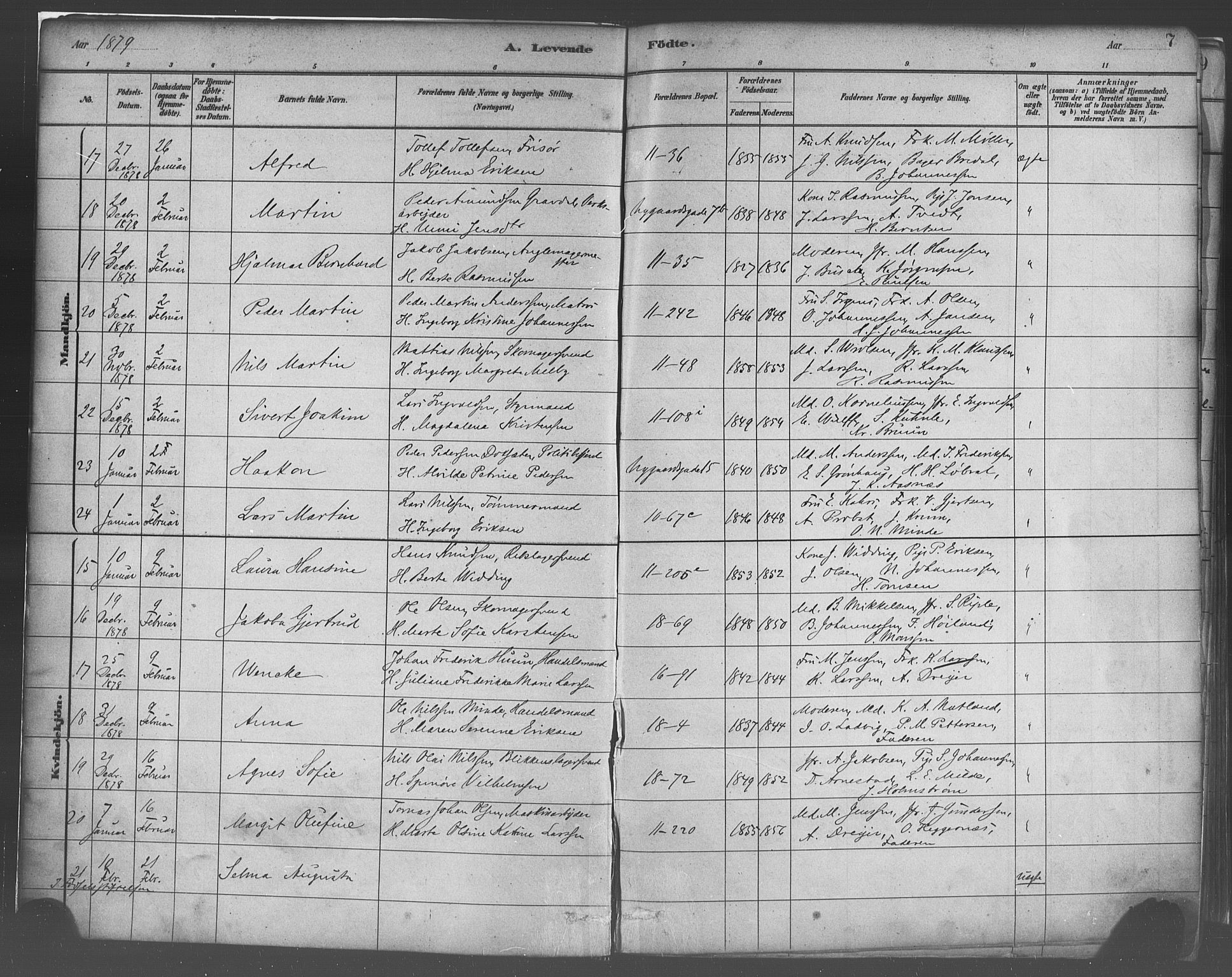 Domkirken sokneprestembete, AV/SAB-A-74801/H/Haa/L0023: Parish register (official) no. B 6, 1879-1887, p. 7