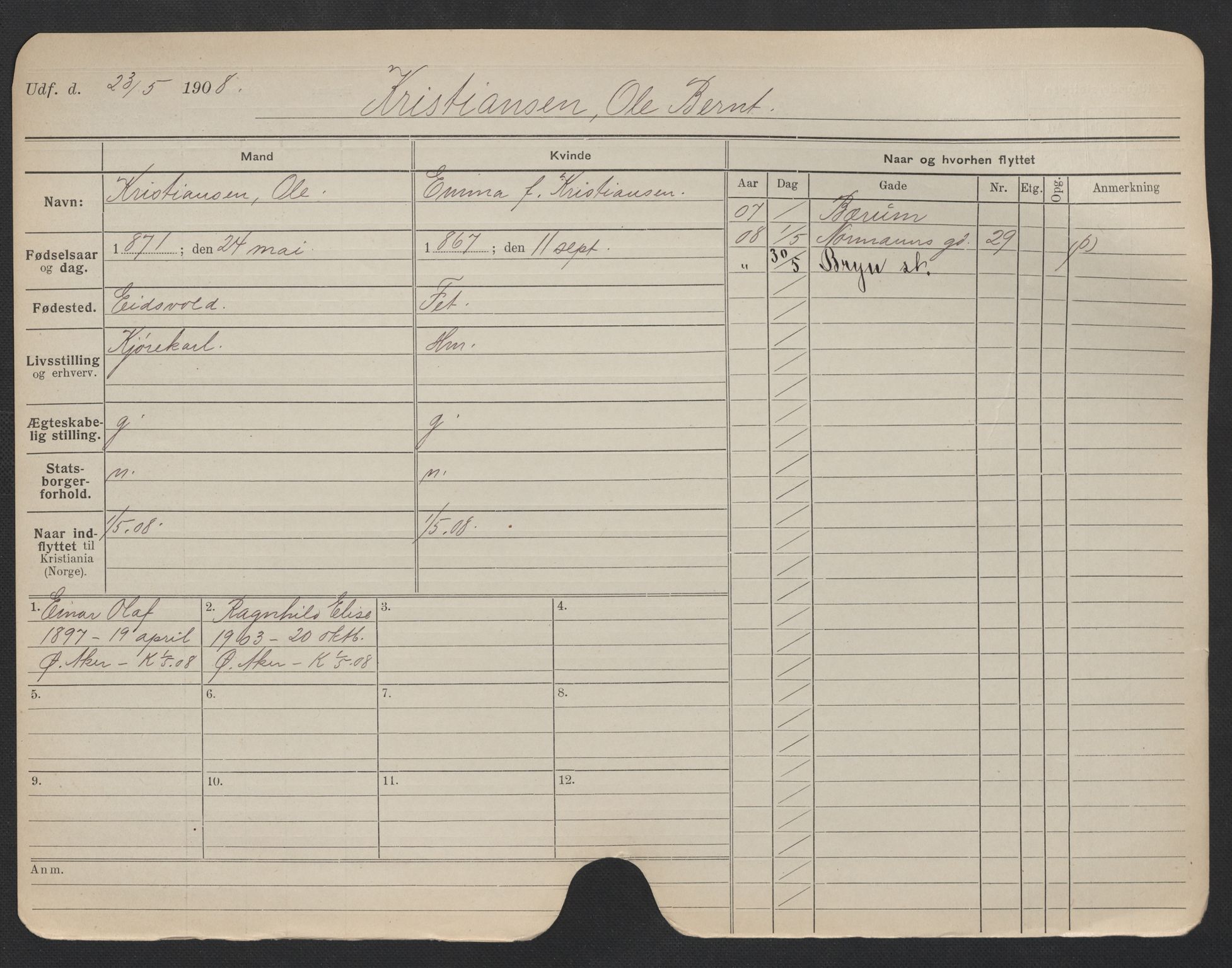 Oslo folkeregister, Registerkort, AV/SAO-A-11715/F/Fa/Fac/L0006: Menn, 1906-1914, p. 775a