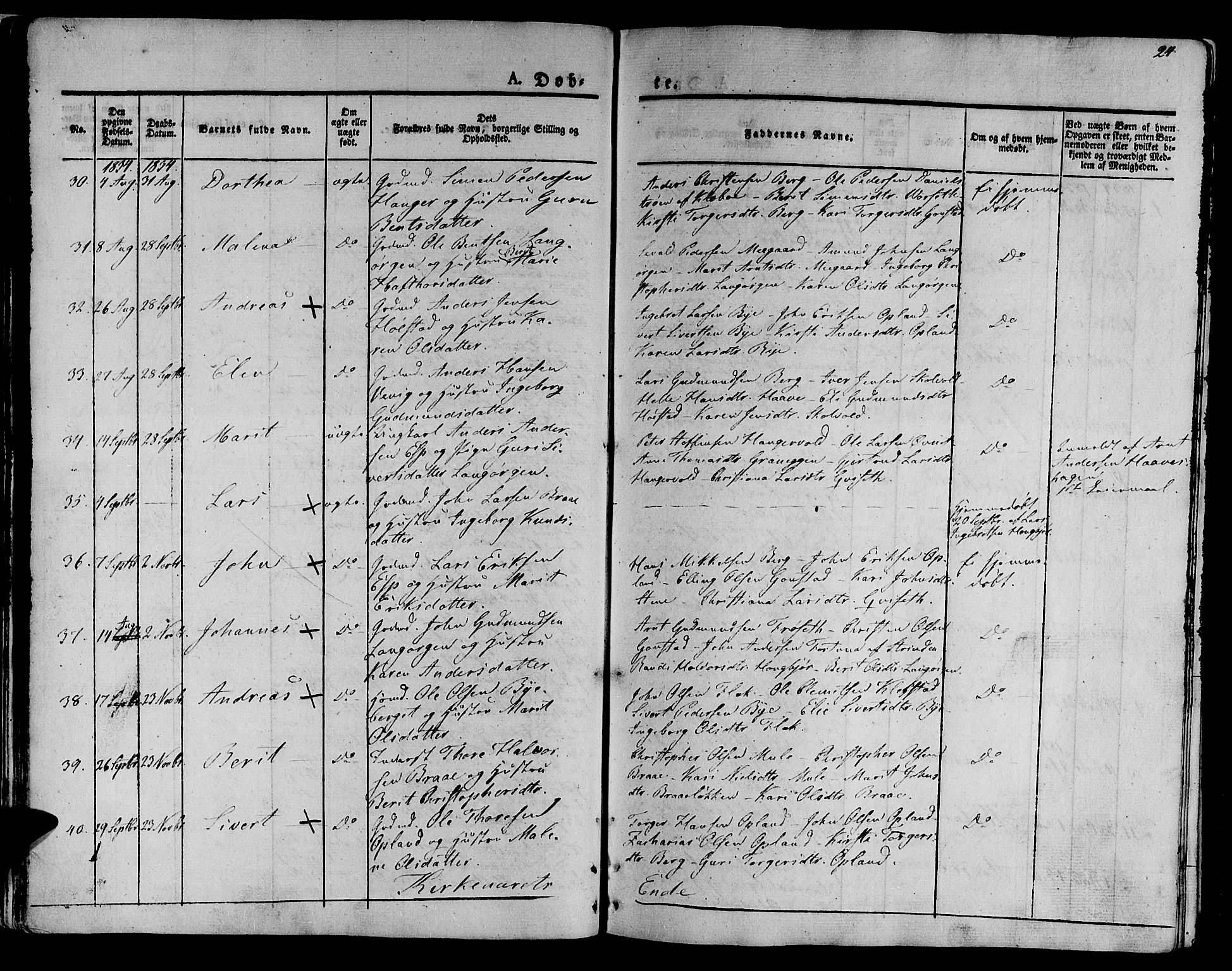 Ministerialprotokoller, klokkerbøker og fødselsregistre - Sør-Trøndelag, SAT/A-1456/612/L0374: Parish register (official) no. 612A07 /1, 1829-1845, p. 24