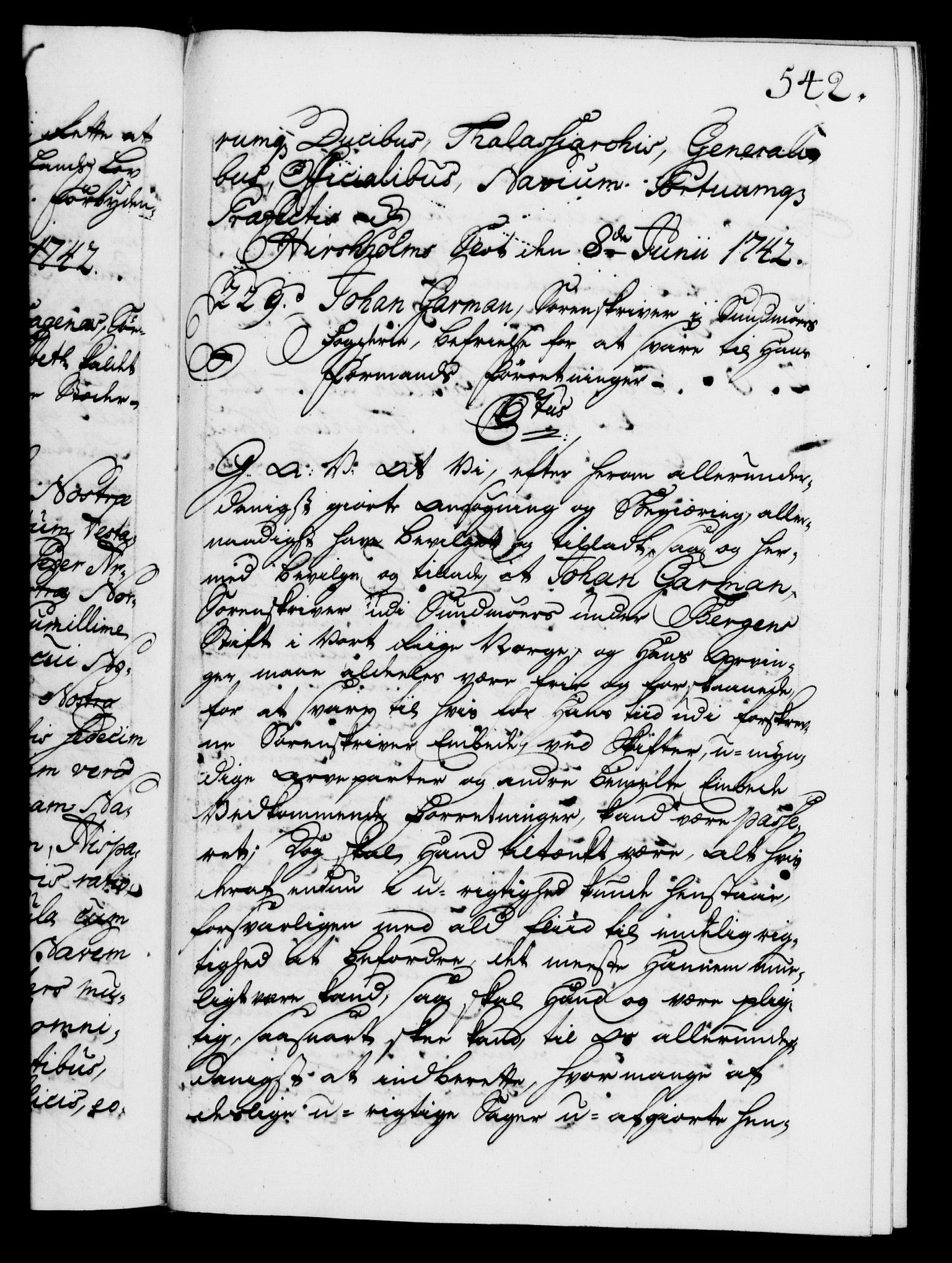 Danske Kanselli 1572-1799, AV/RA-EA-3023/F/Fc/Fca/Fcaa/L0032: Norske registre, 1741-1742, p. 542a