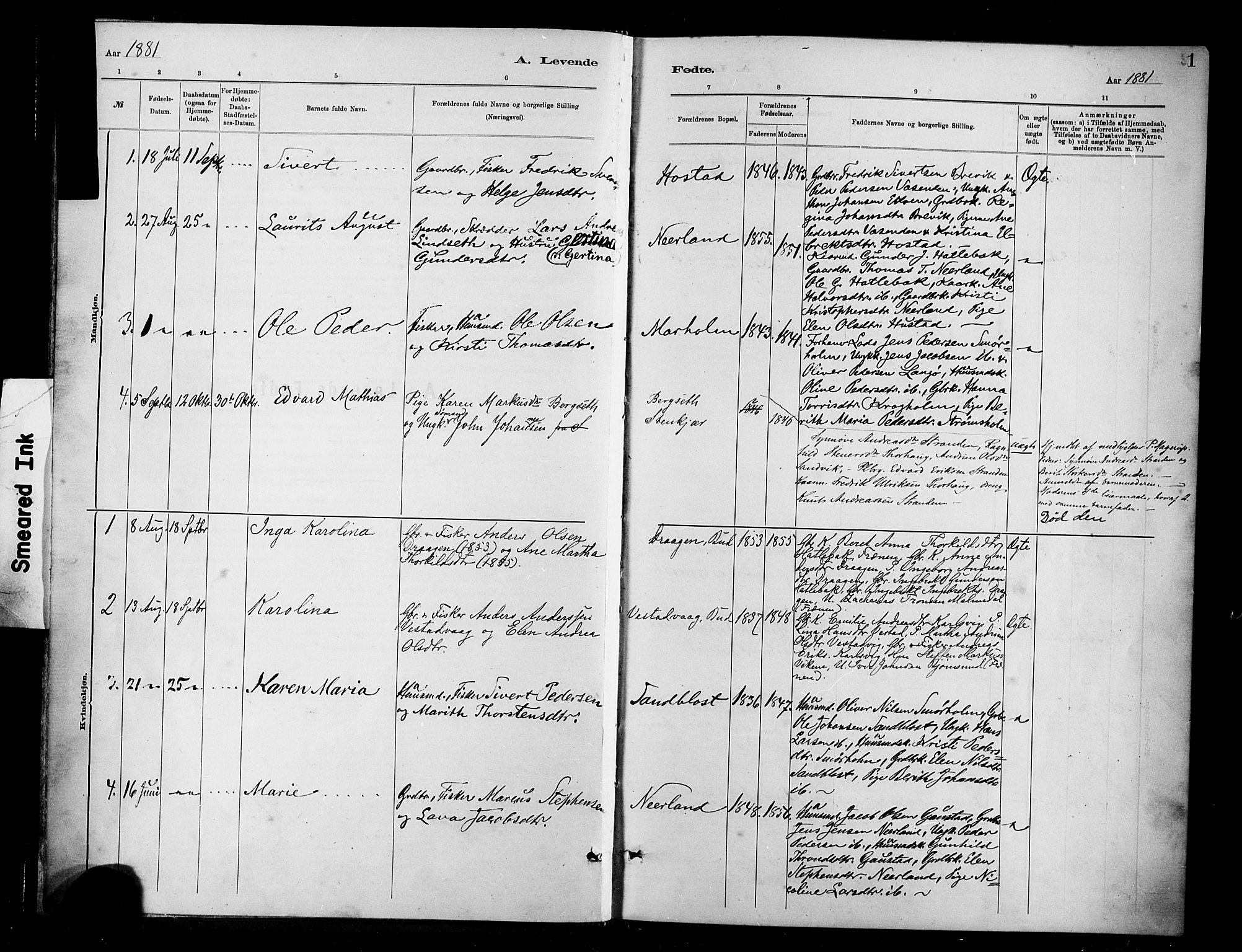 Ministerialprotokoller, klokkerbøker og fødselsregistre - Møre og Romsdal, AV/SAT-A-1454/566/L0769: Parish register (official) no. 566A08, 1881-1903, p. 1