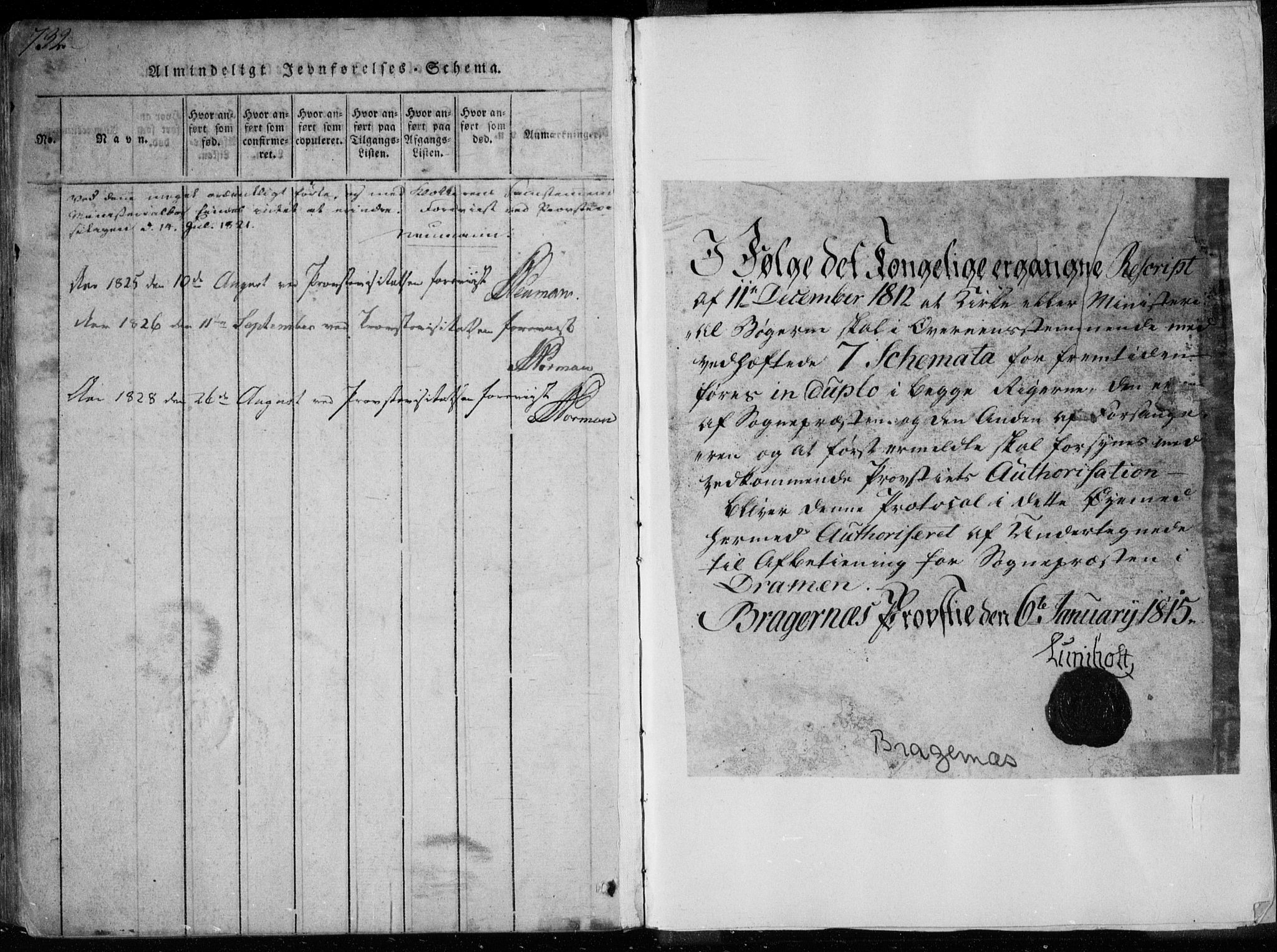 Bragernes kirkebøker, AV/SAKO-A-6/F/Fa/L0007: Parish register (official) no. I 7, 1815-1829, p. 732-733