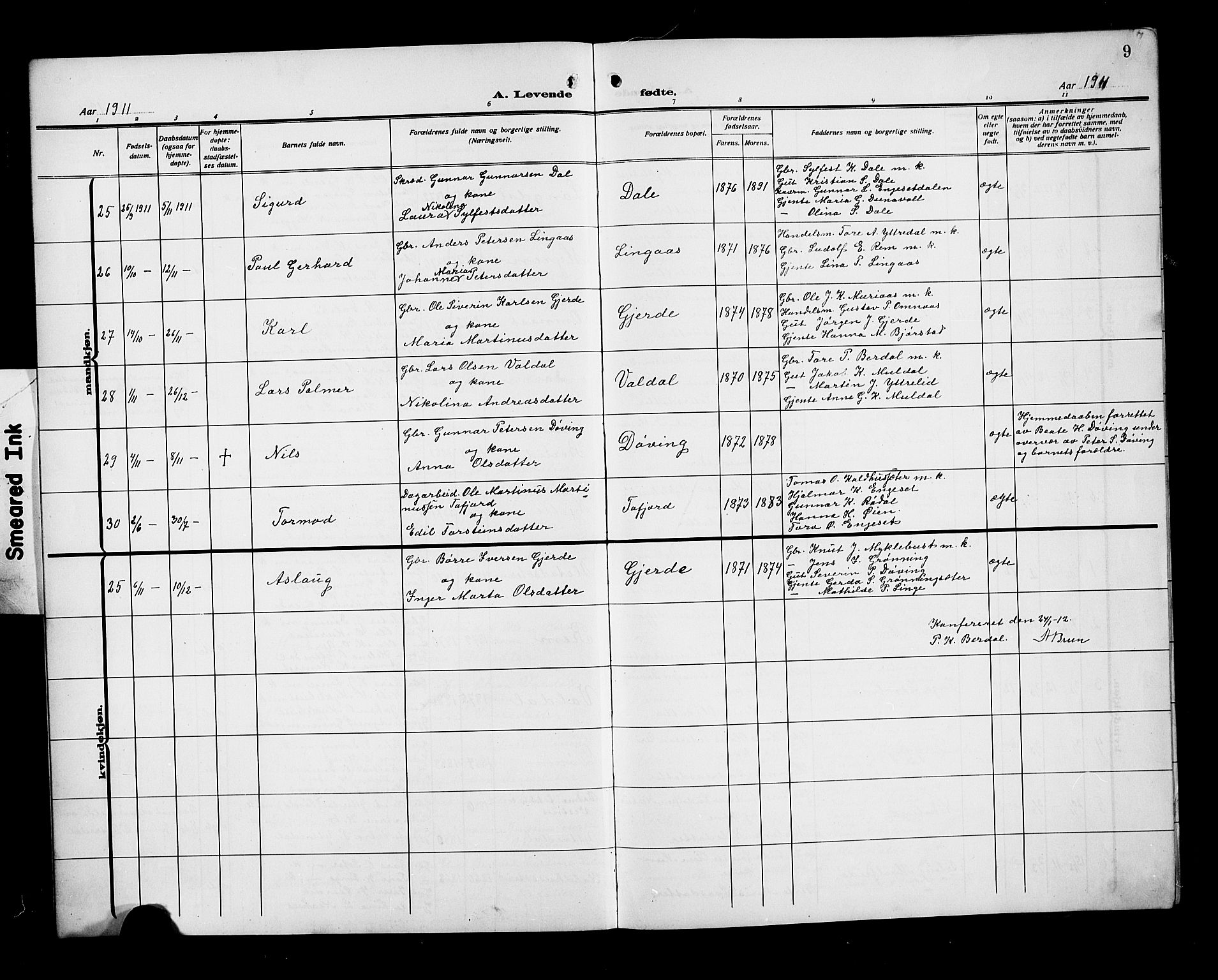 Ministerialprotokoller, klokkerbøker og fødselsregistre - Møre og Romsdal, AV/SAT-A-1454/519/L0265: Parish register (copy) no. 519C06, 1911-1921, p. 9