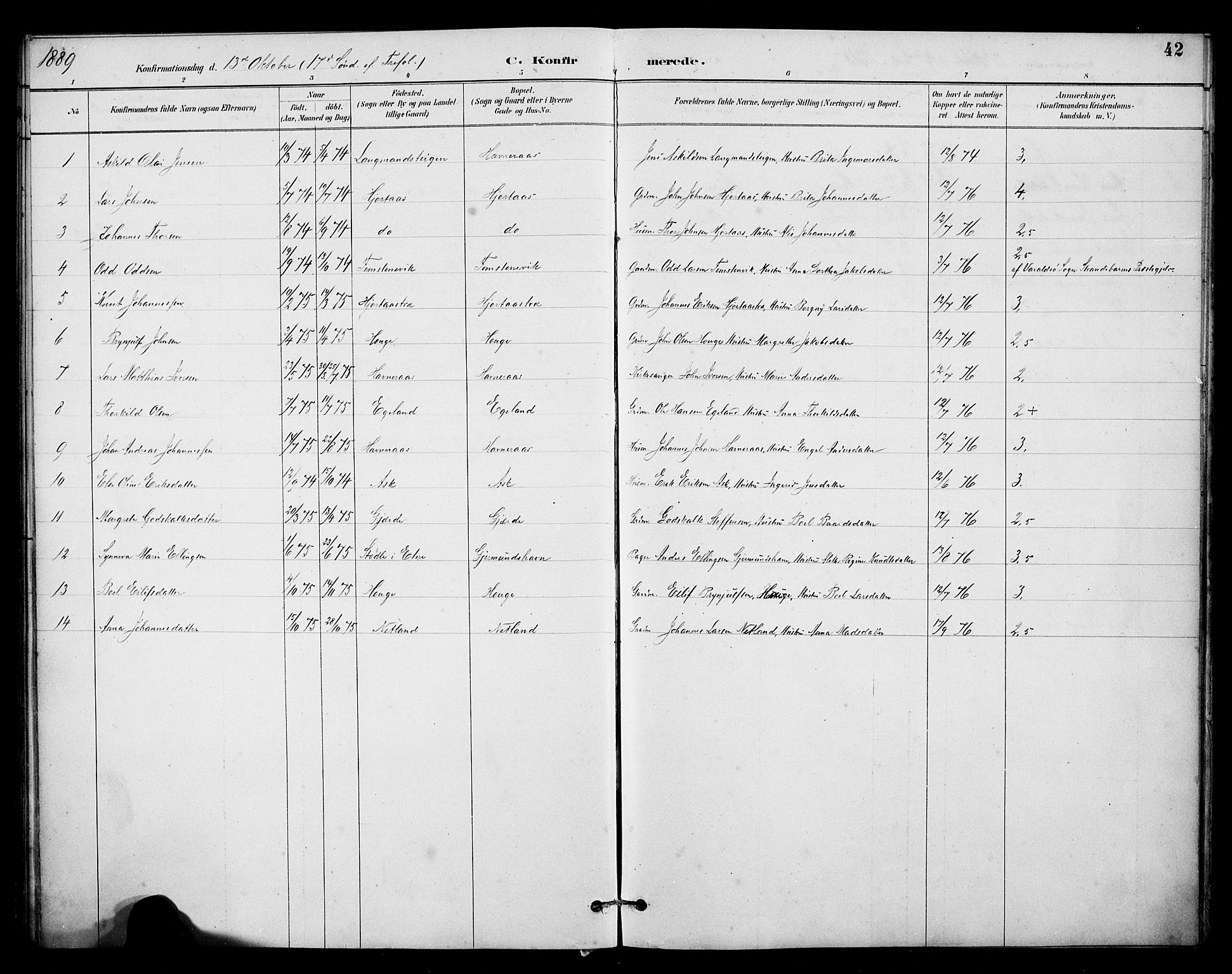 Kvinnherad sokneprestembete, SAB/A-76401/H/Hab: Parish register (copy) no. B 1, 1885-1925, p. 42