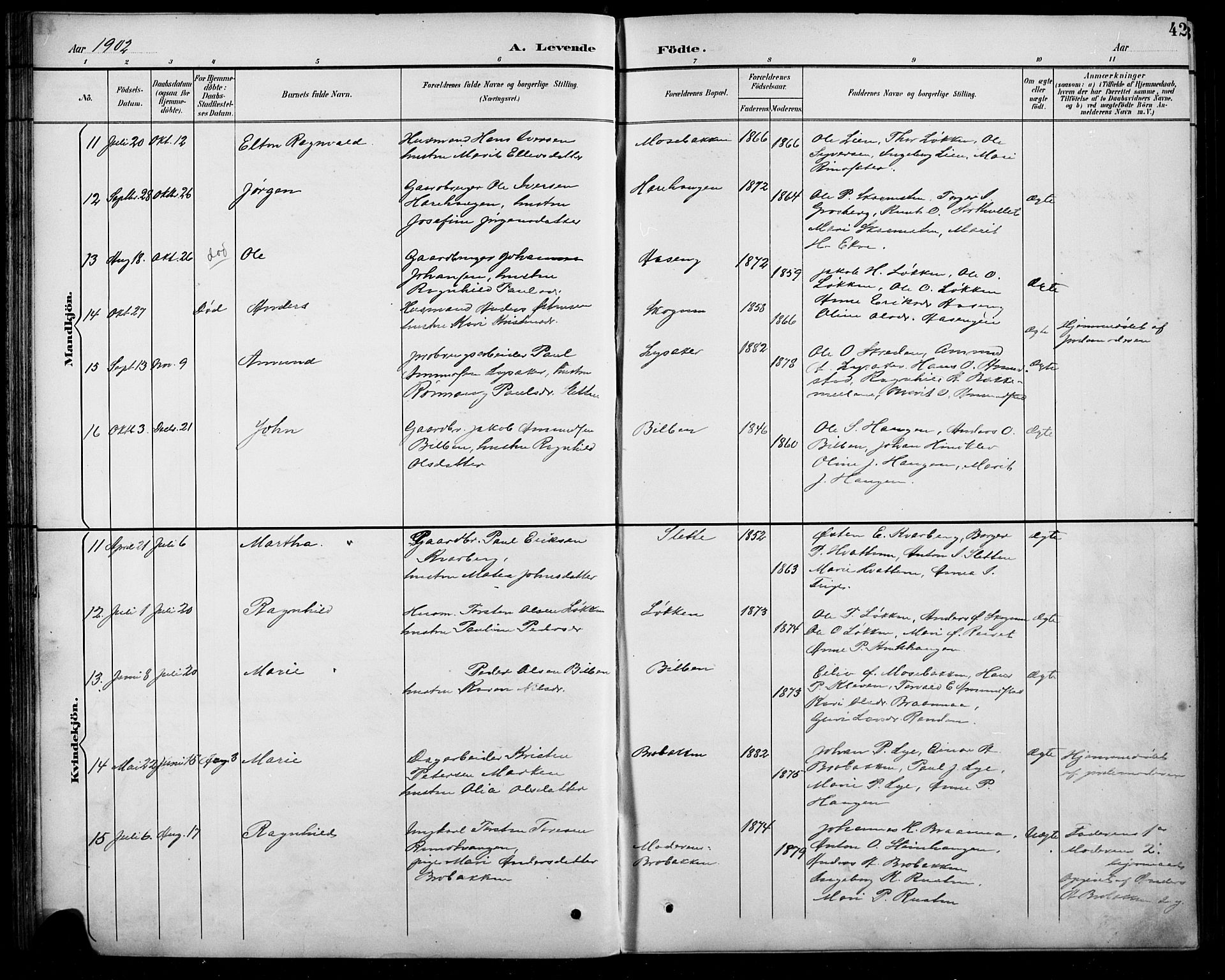 Sel prestekontor, SAH/PREST-074/H/Ha/Hab/L0005: Parish register (copy) no. 5, 1894-1923, p. 42