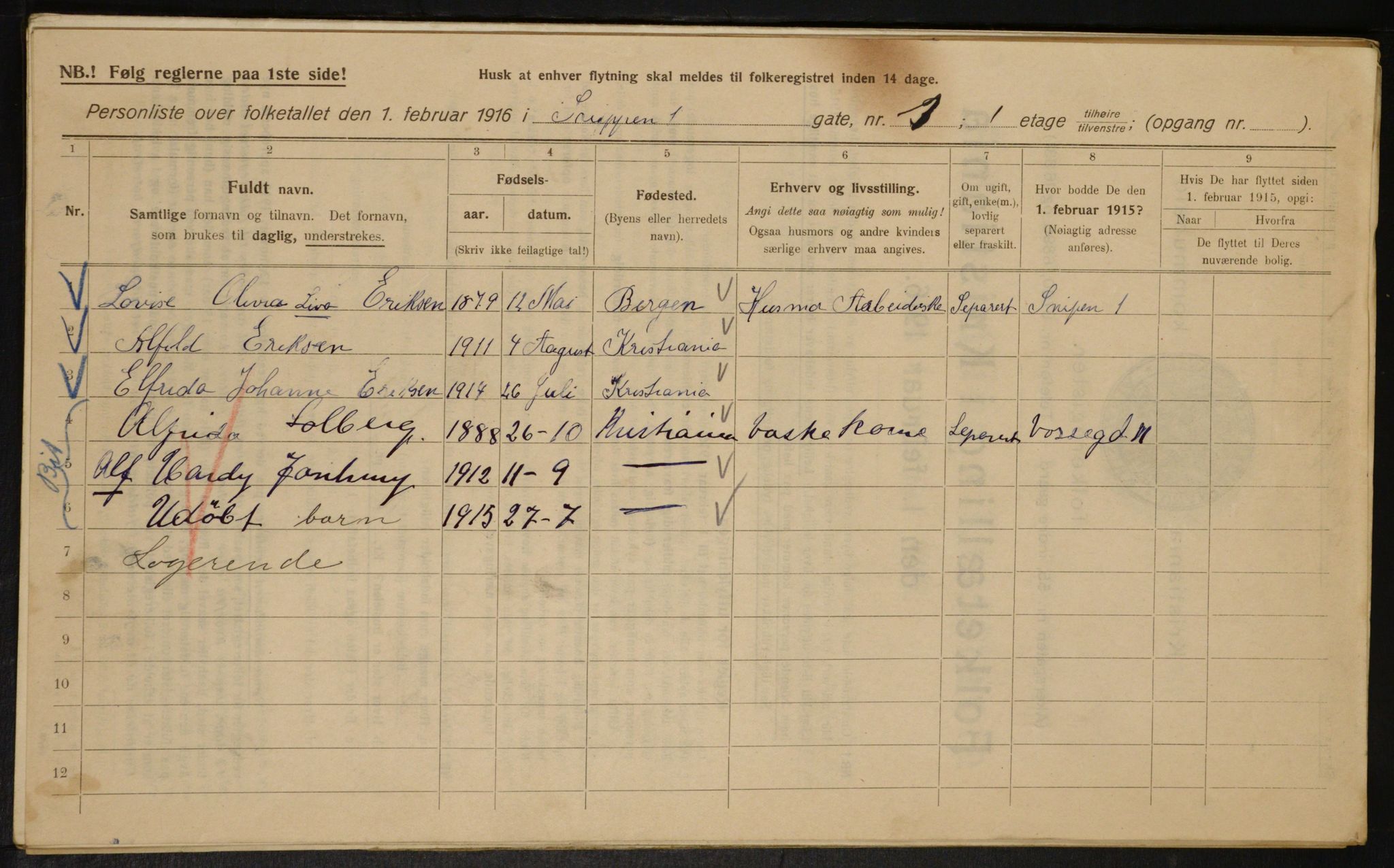 OBA, Municipal Census 1916 for Kristiania, 1916, p. 100443