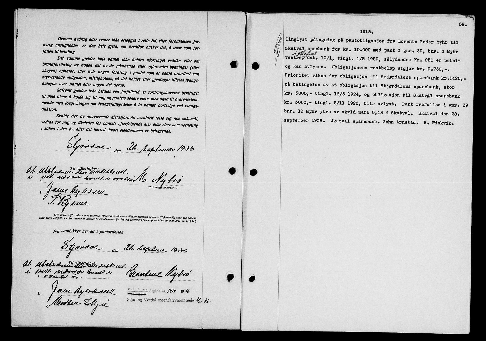 Stjør- og Verdal sorenskriveri, SAT/A-4167/1/2/2C/L0078: Mortgage book no. 46, 1936-1937, Diary no: : 1915/1936